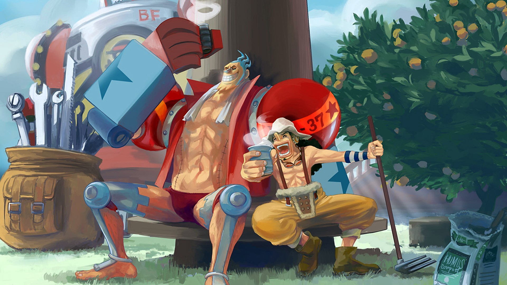 Download mobile wallpaper Robot, Franky (One Piece), Usopp (One Piece), One Piece, Anime for free.