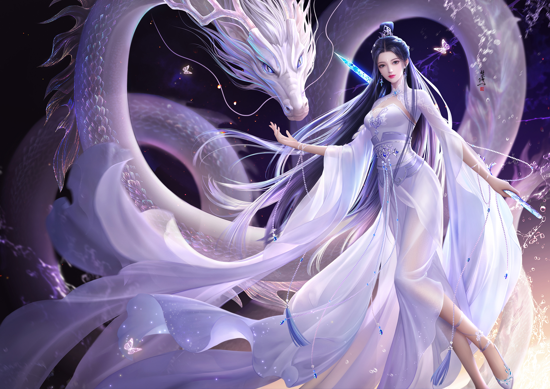Free download wallpaper Fantasy, Oriental, Women, Long Hair, Chinese Dragon on your PC desktop