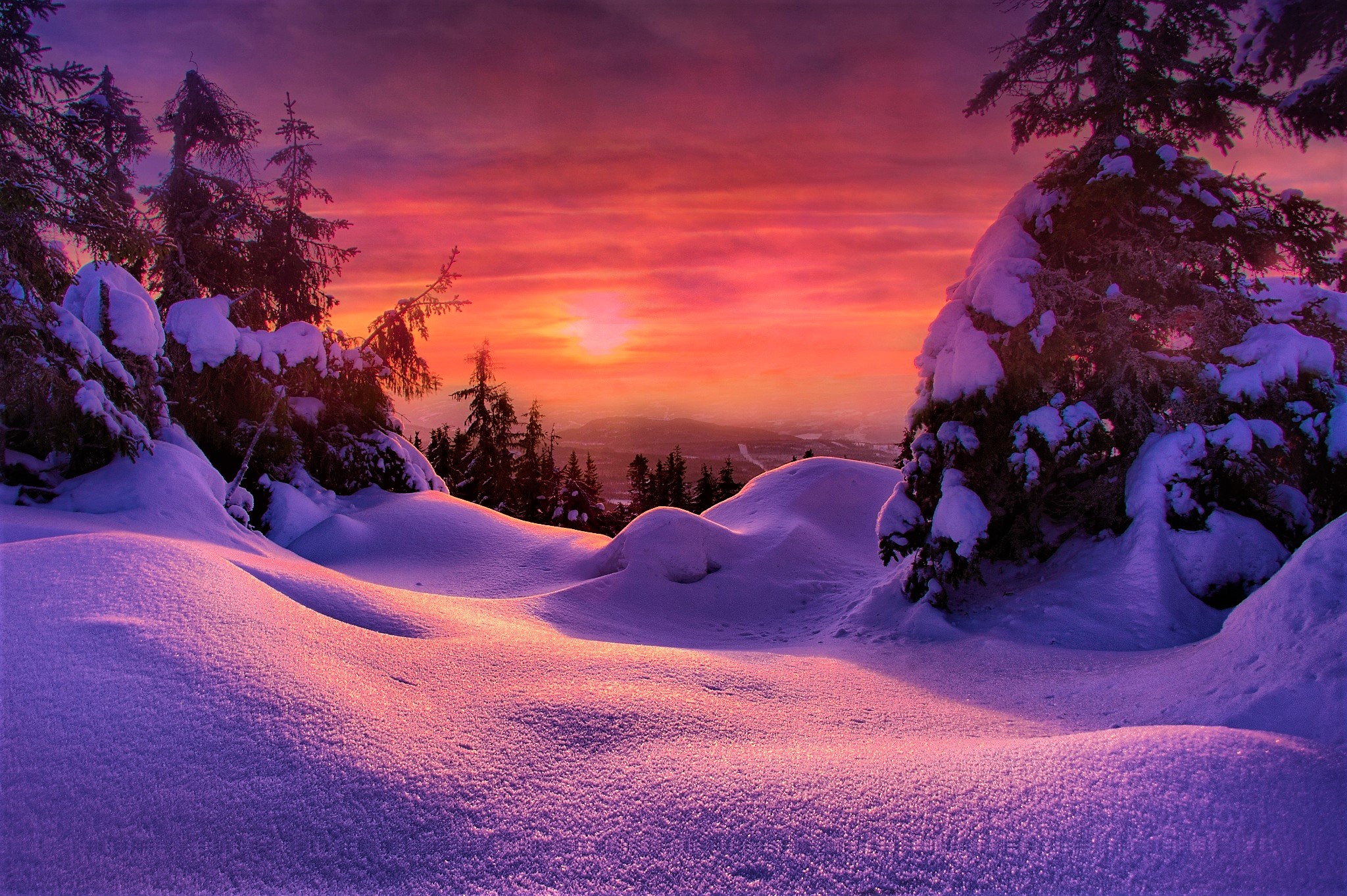 Скачать картинку Зима, Небо, Снег, Земля/природа, Закат Солнца в телефон бесплатно.