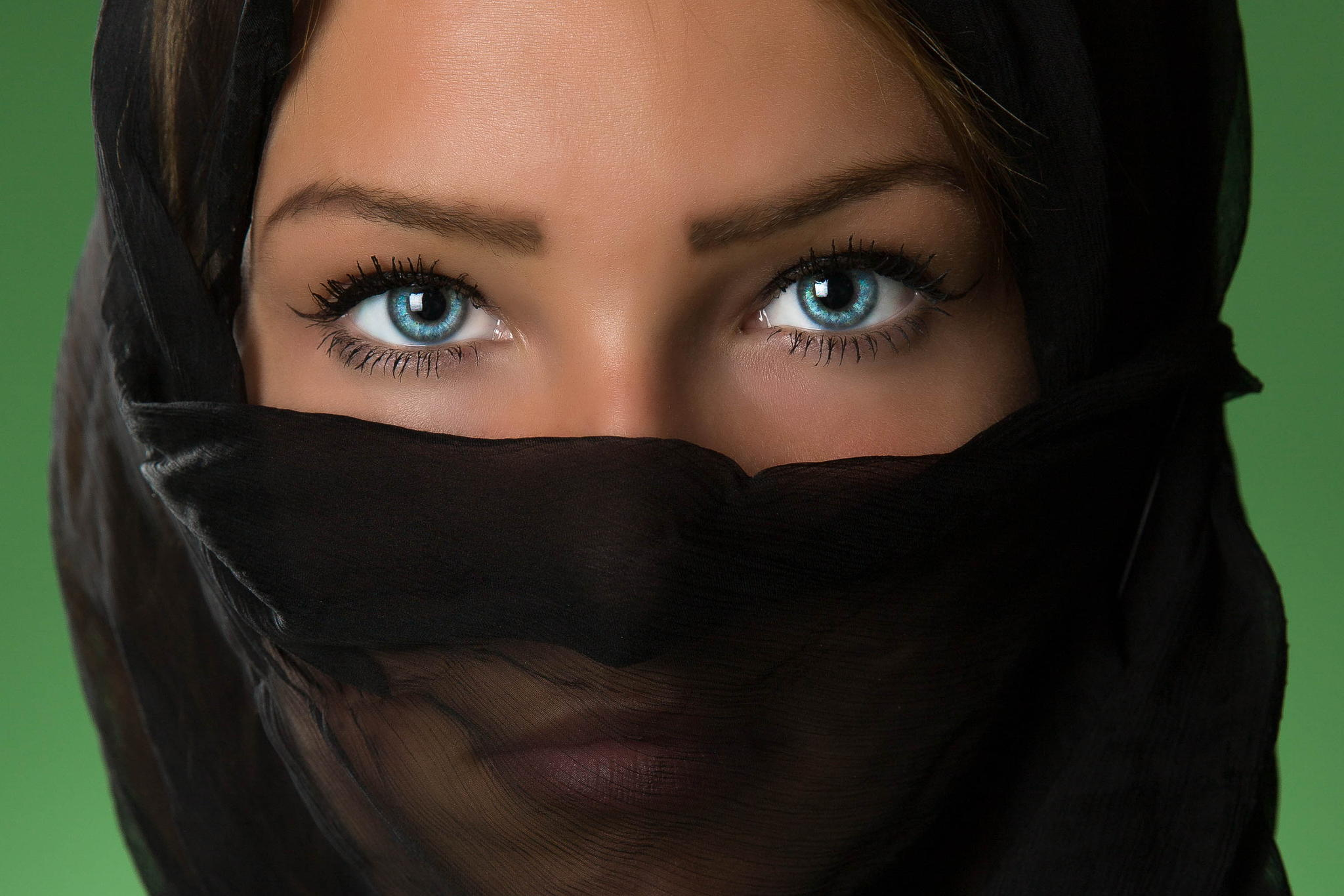 Download mobile wallpaper Face, Eye, Women, Scarf, Blue Eyes for free.