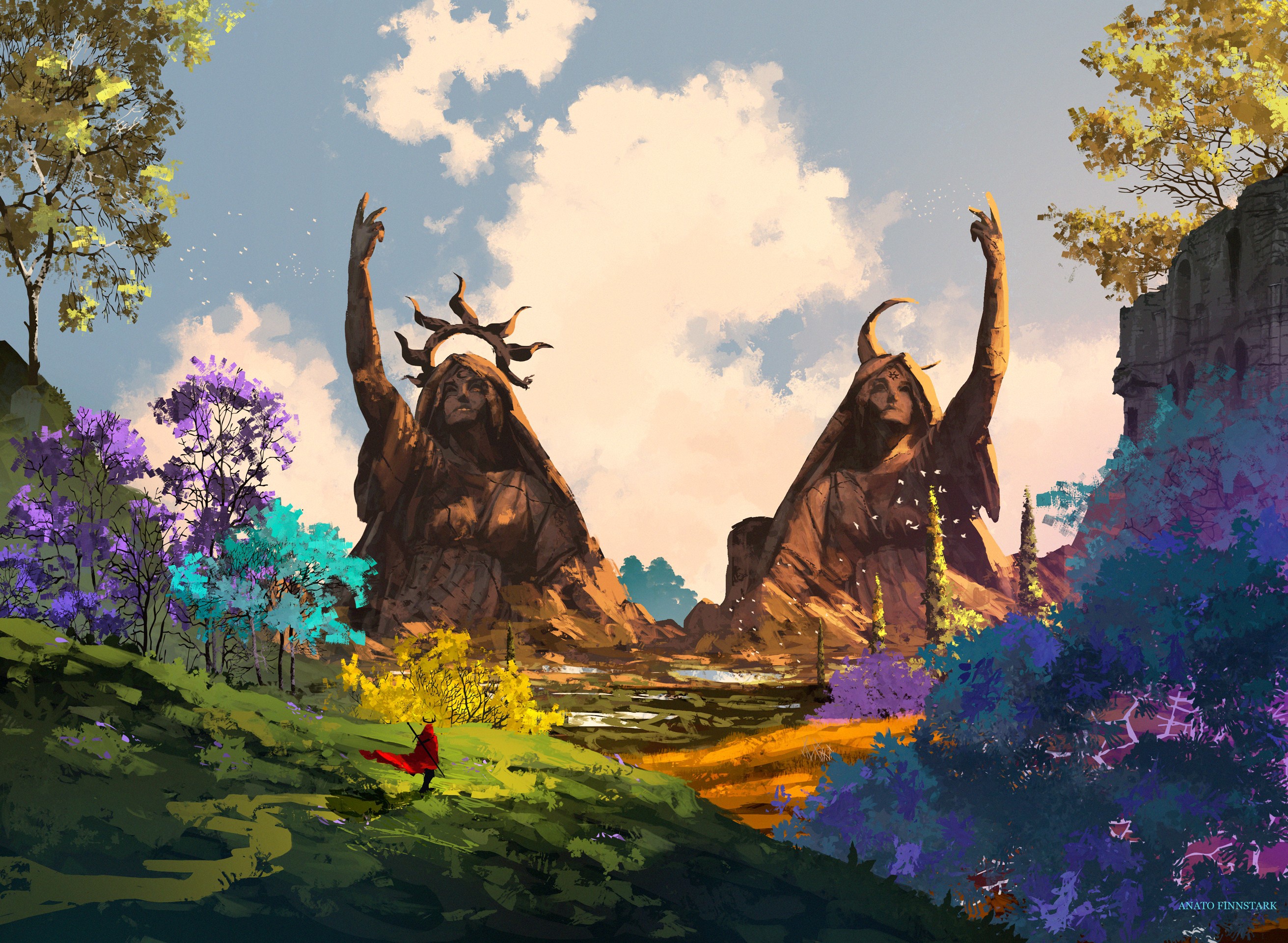 Free download wallpaper Landscape, Fantasy, Statue on your PC desktop