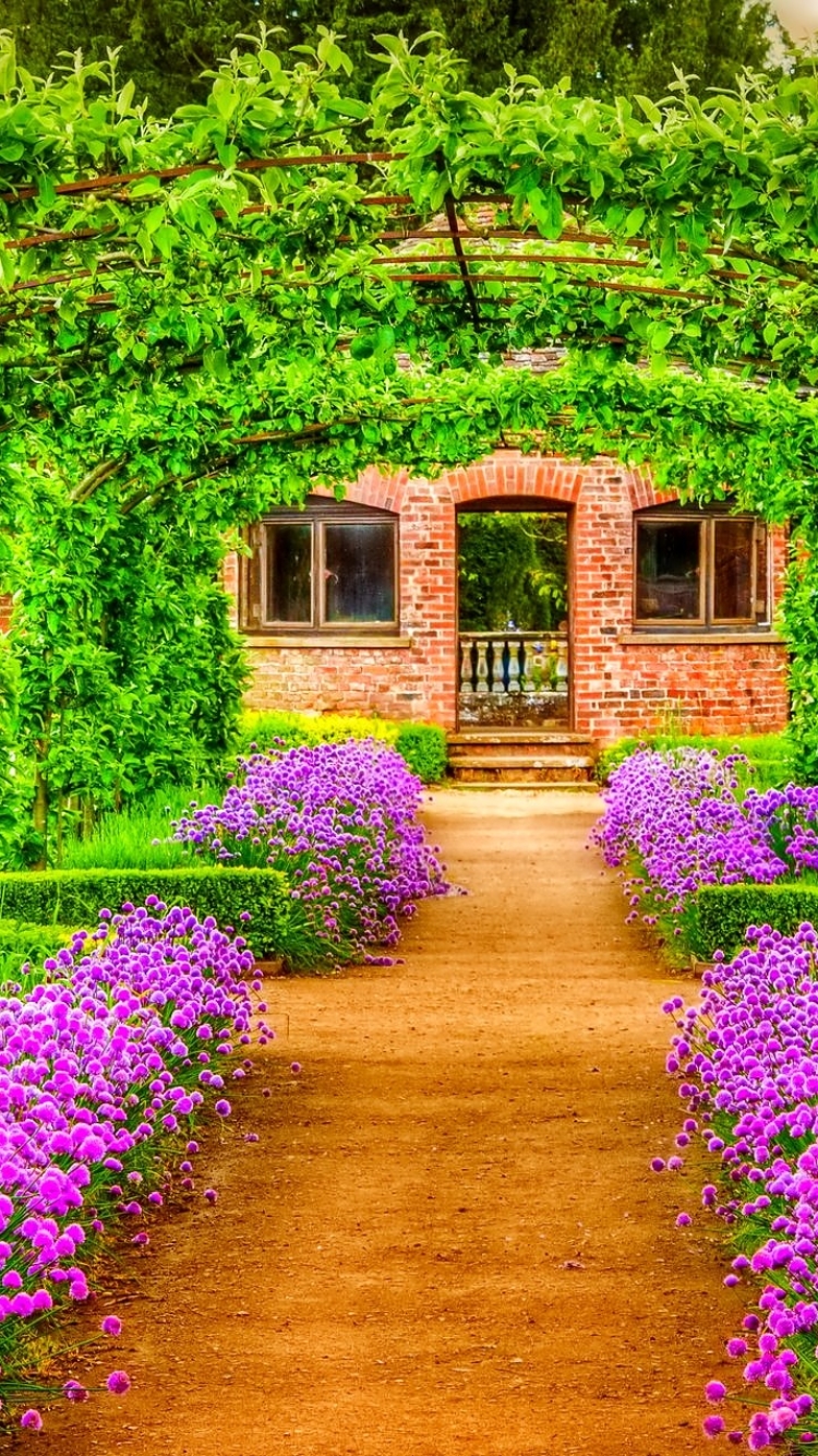 Download mobile wallpaper Bush, Building, Flower, Earth, Garden, Spring, Purple Flower for free.