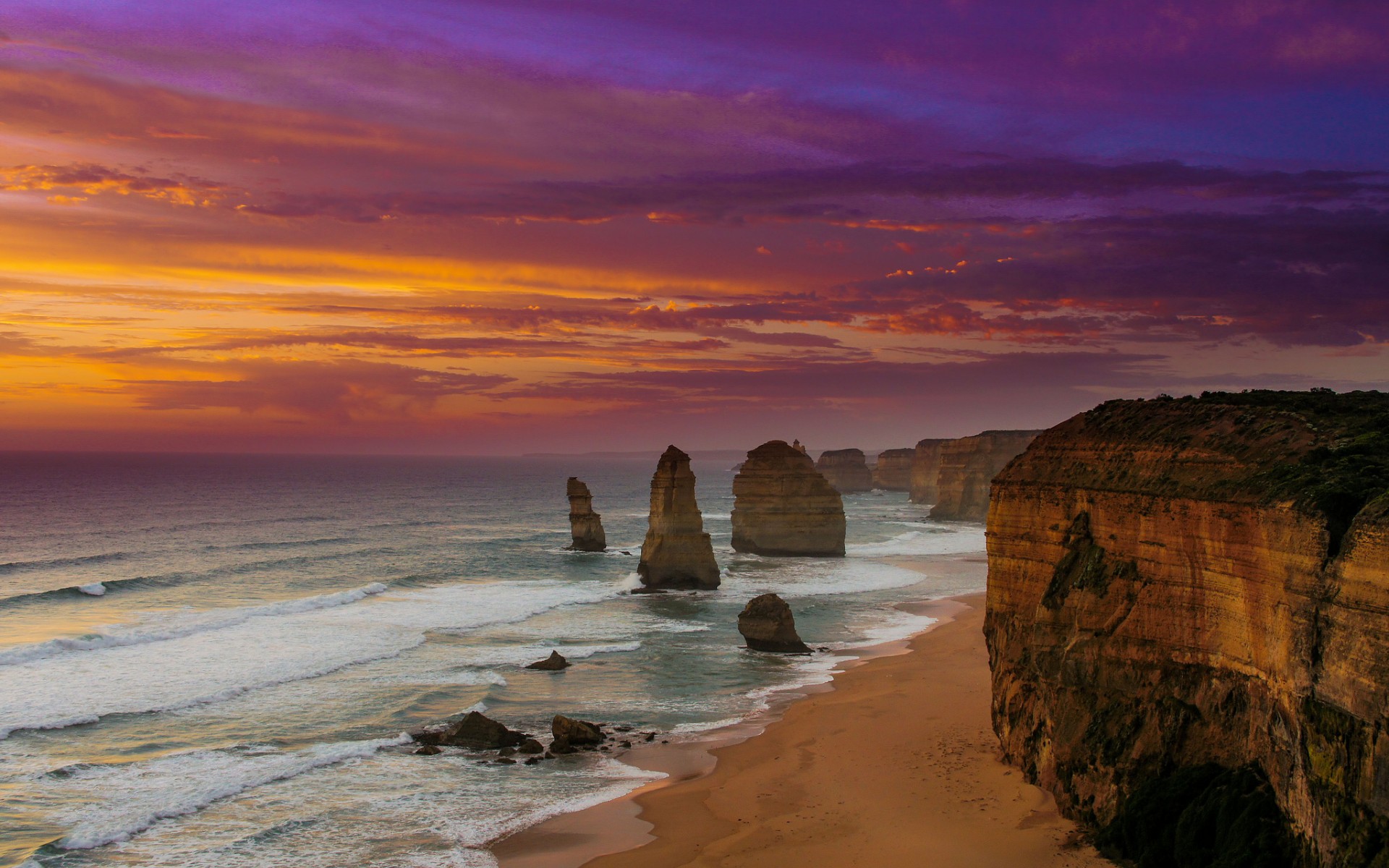 Free download wallpaper Sunset, Sea, Horizon, Ocean, Earth, Cliff, The Twelve Apostles on your PC desktop