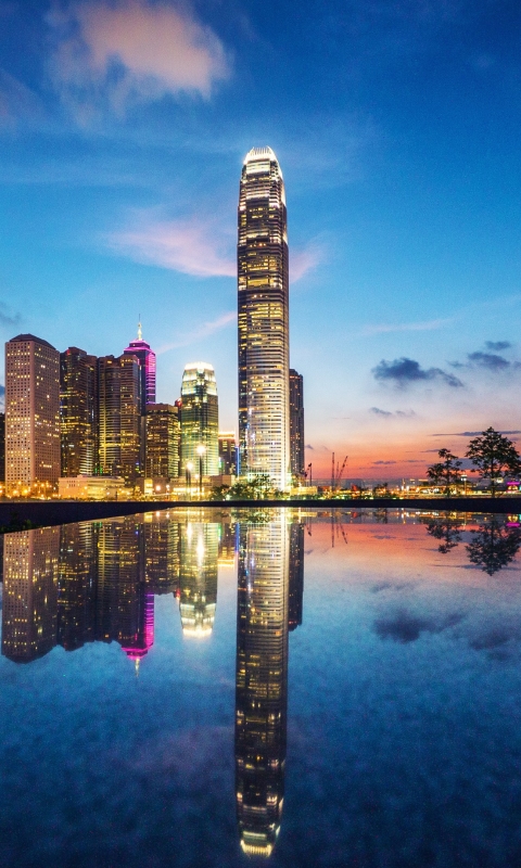 Download mobile wallpaper Cities, Architecture, Twilight, Building, Reflection, Cityscape, Hong Kong, Man Made for free.
