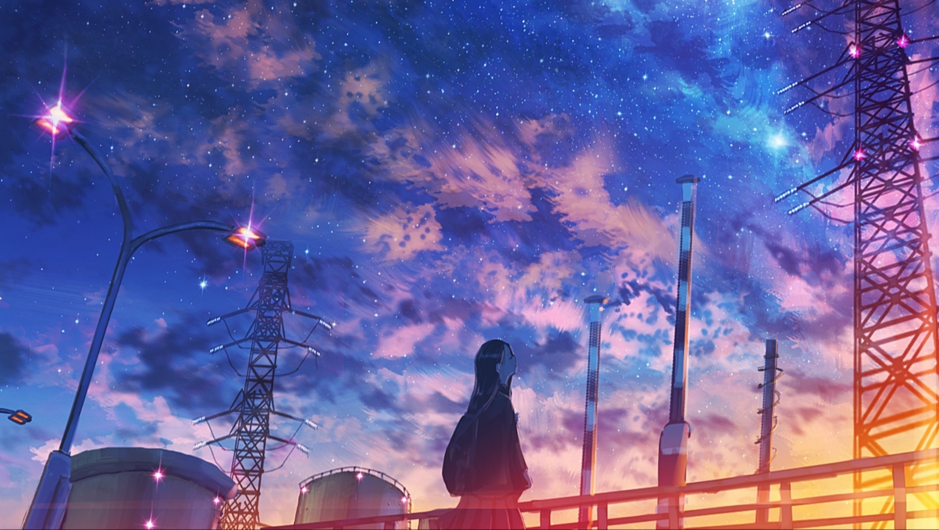 Baixar papel de parede para celular de Anime, Pôr Do Sol, Céu Estrelado, Original gratuito.