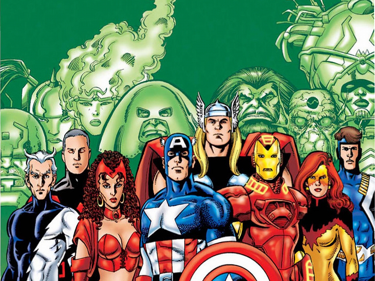 comics, avengers, captain america, firestar (marvel comics), iron man, juggernaut (marvel comics), quicksilver (marvel comics), scarlet witch, thor, wonder man