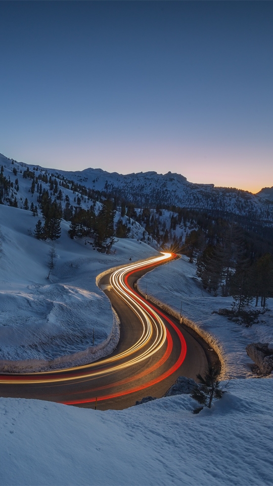 Download mobile wallpaper Landscape, Winter, Snow, Road, Photography, Time Lapse for free.