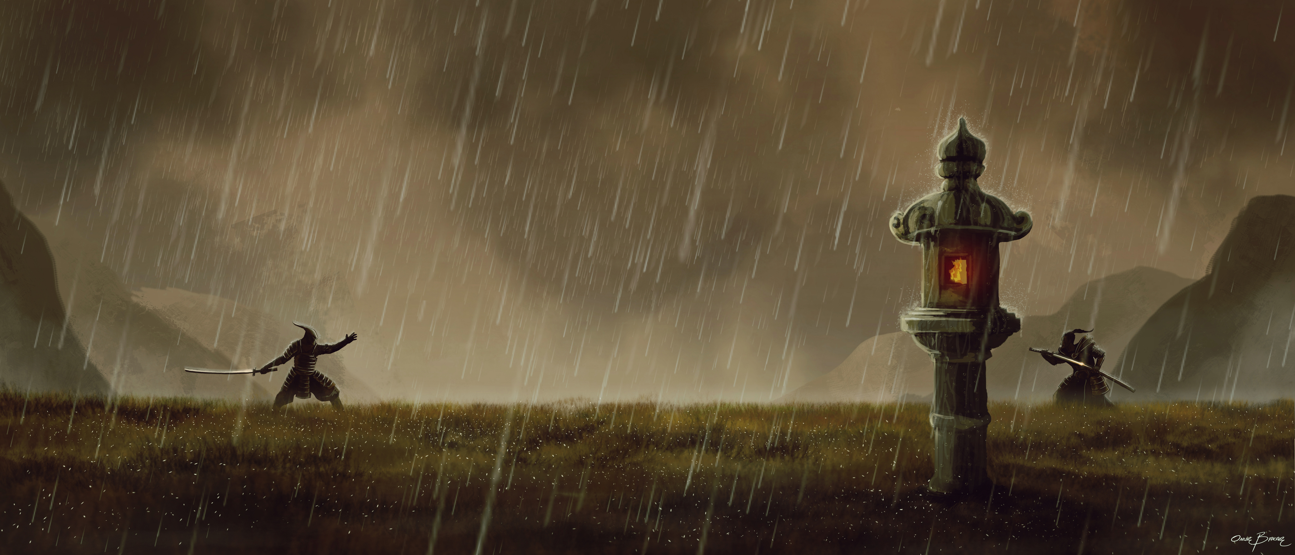 Laden Sie das Fantasie, Regen, Krieger, Kampf, Samurai-Bild kostenlos auf Ihren PC-Desktop herunter