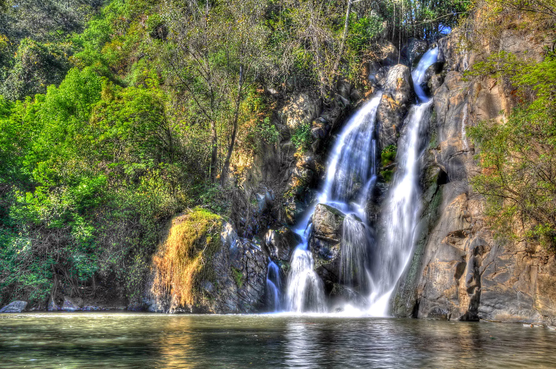 Download mobile wallpaper Hdr, Scenic, Waterfall, Waterfalls, Forest, Earth, Landscape for free.