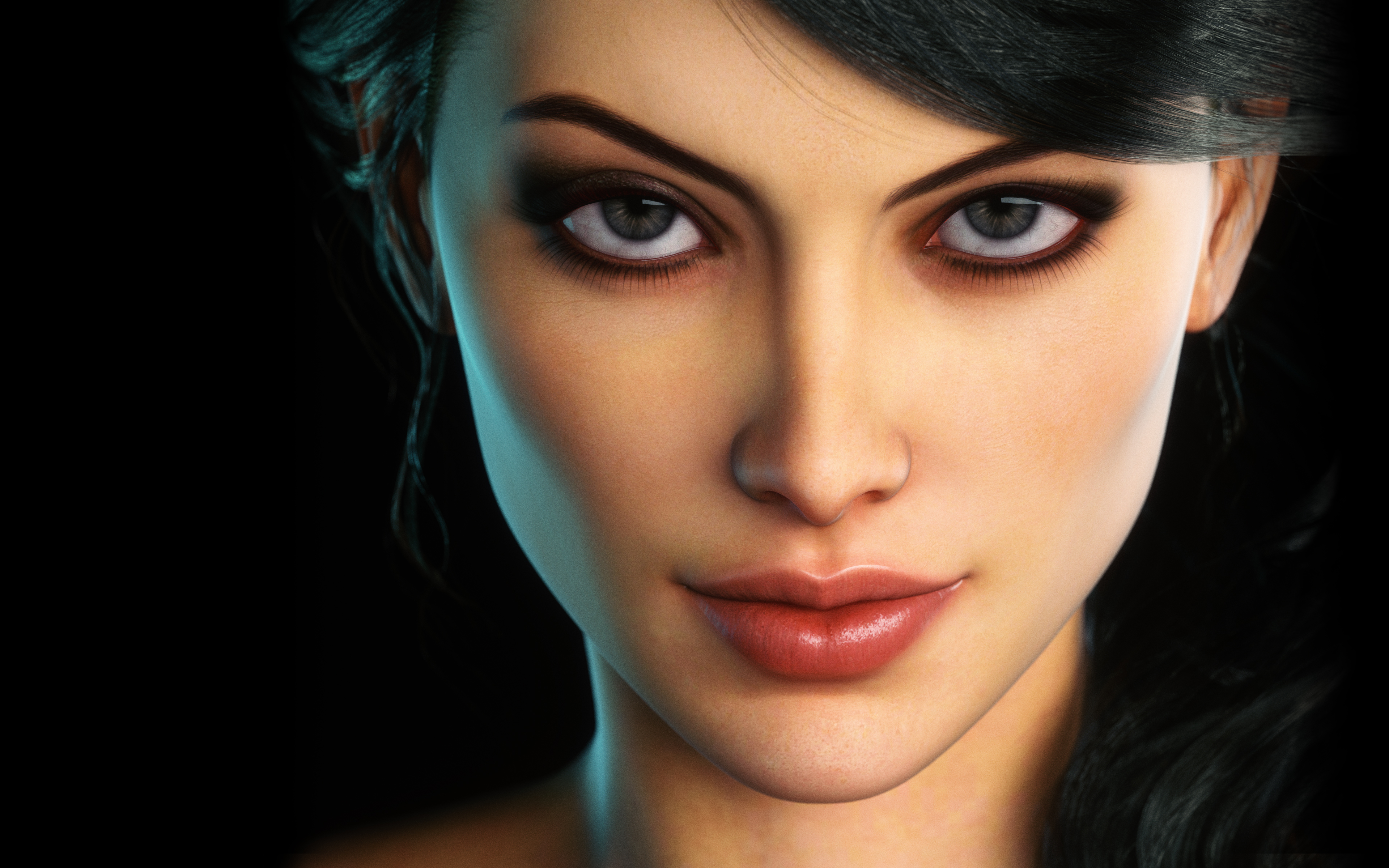 Free download wallpaper Fantasy, Close Up, Face, Brunette, Women, Blue Eyes on your PC desktop