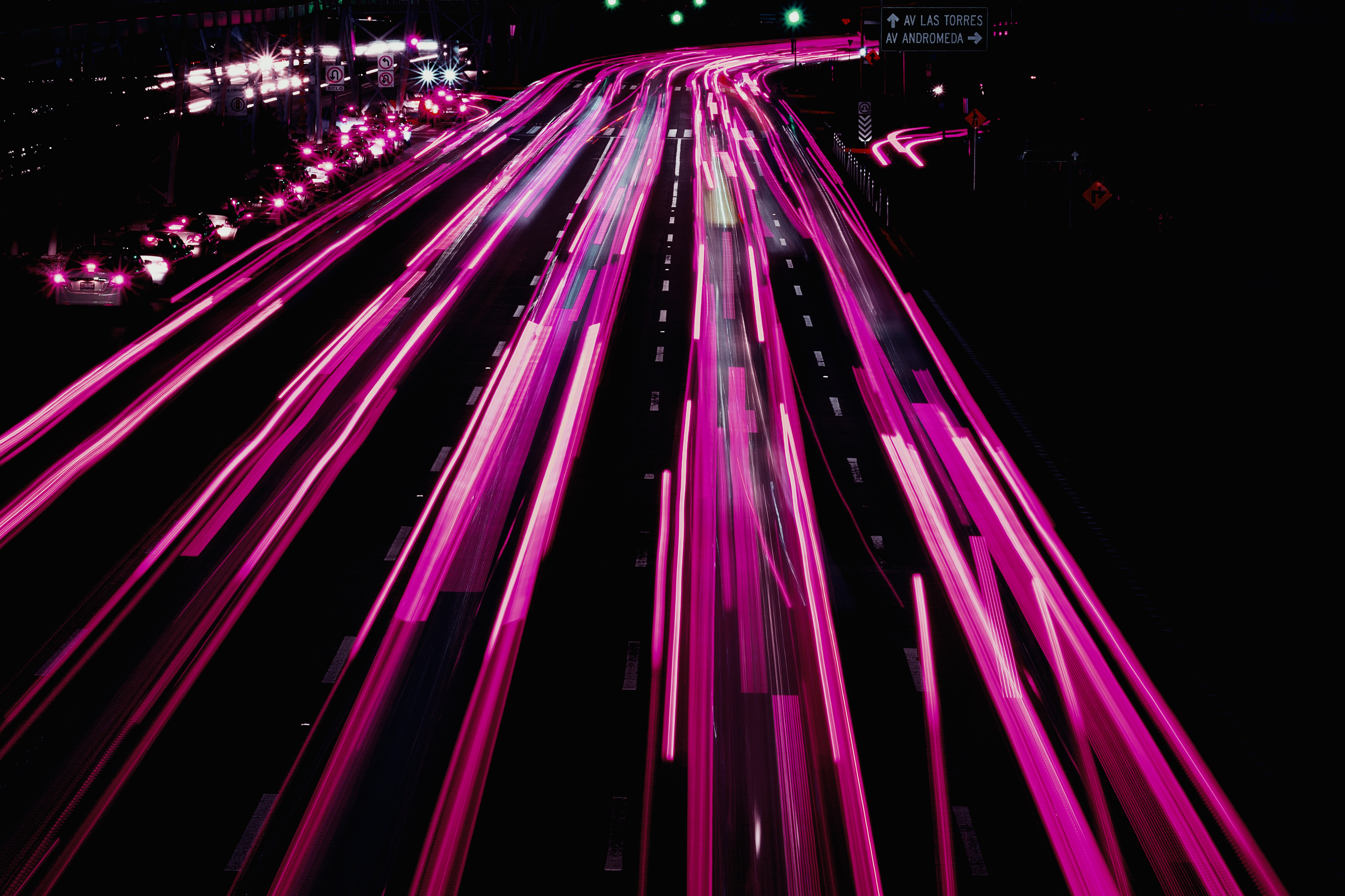 Download mobile wallpaper Movement, Cities, Traffic, Turn, Road, Illumination, Backlight, Night for free.