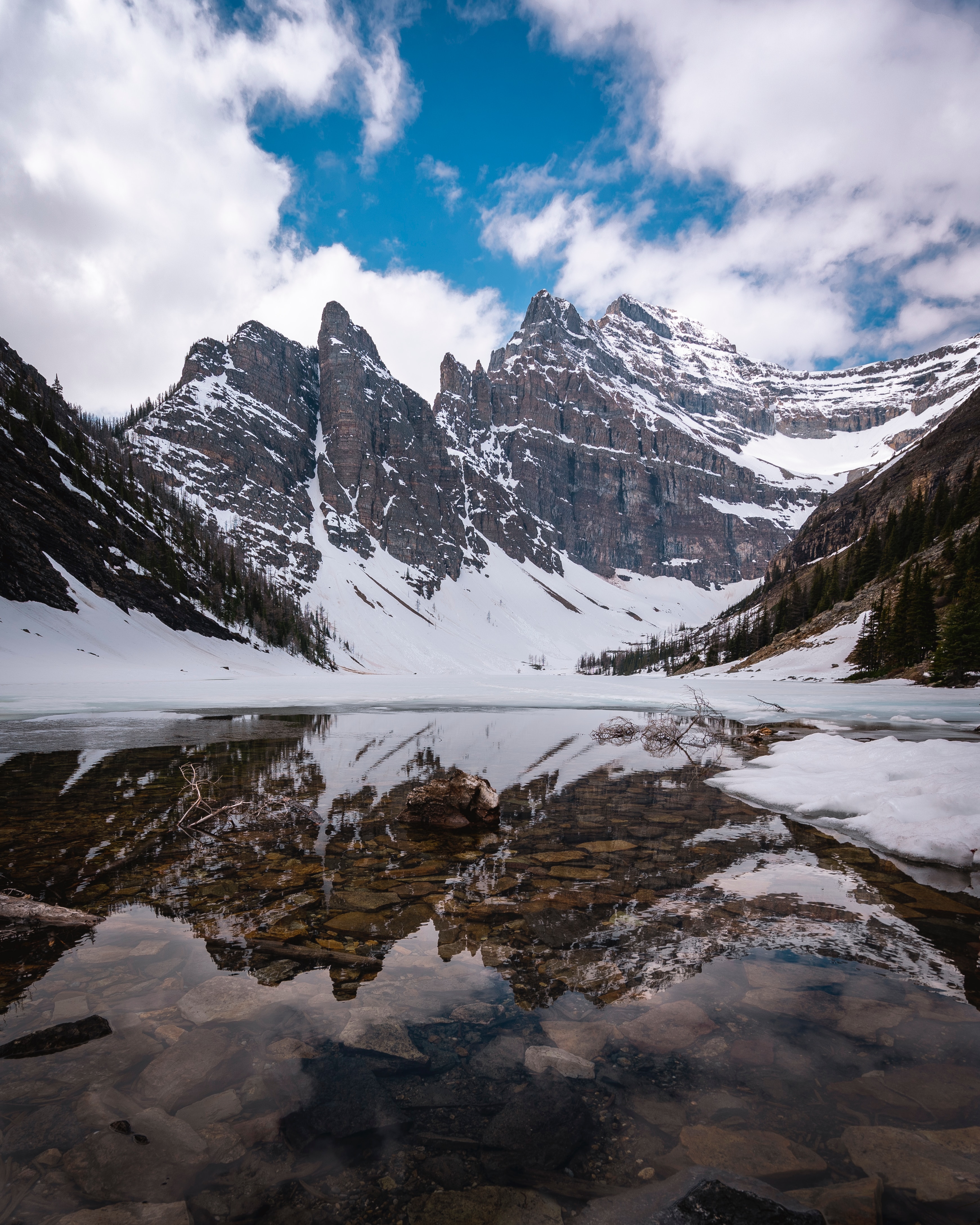 無料モバイル壁紙自然, 山脈, 湖, 反射, 雪, 風景をダウンロードします。