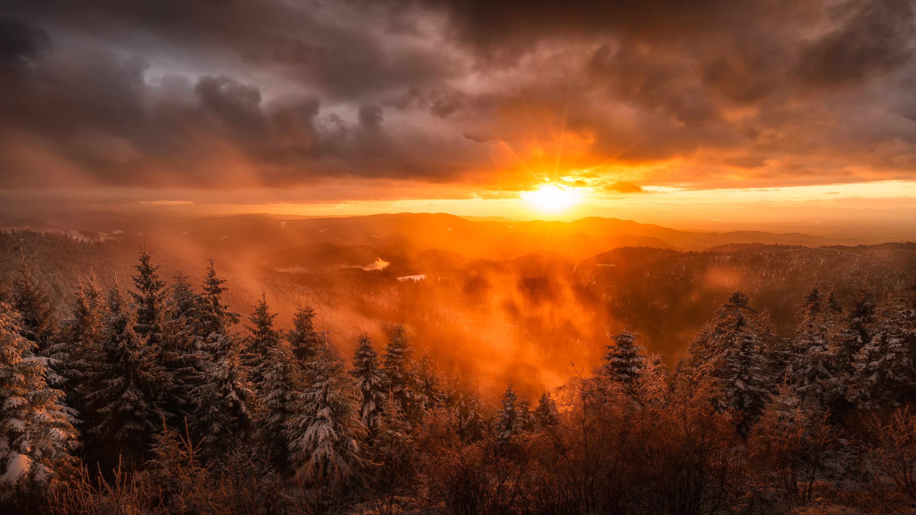 Free download wallpaper Landscape, Nature, Forest, Fog, Sunrise, Earth, Cloud, Germany on your PC desktop