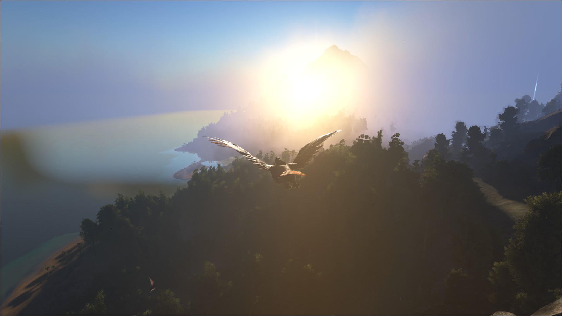 Descarga gratuita de fondo de pantalla para móvil de Sol, Bosque, Dinosaurio, Videojuego, Ark: Survival Evolved.