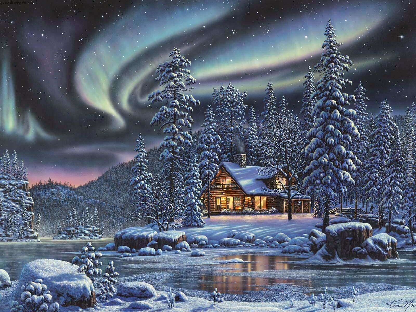 winter, artistic, aurora borealis