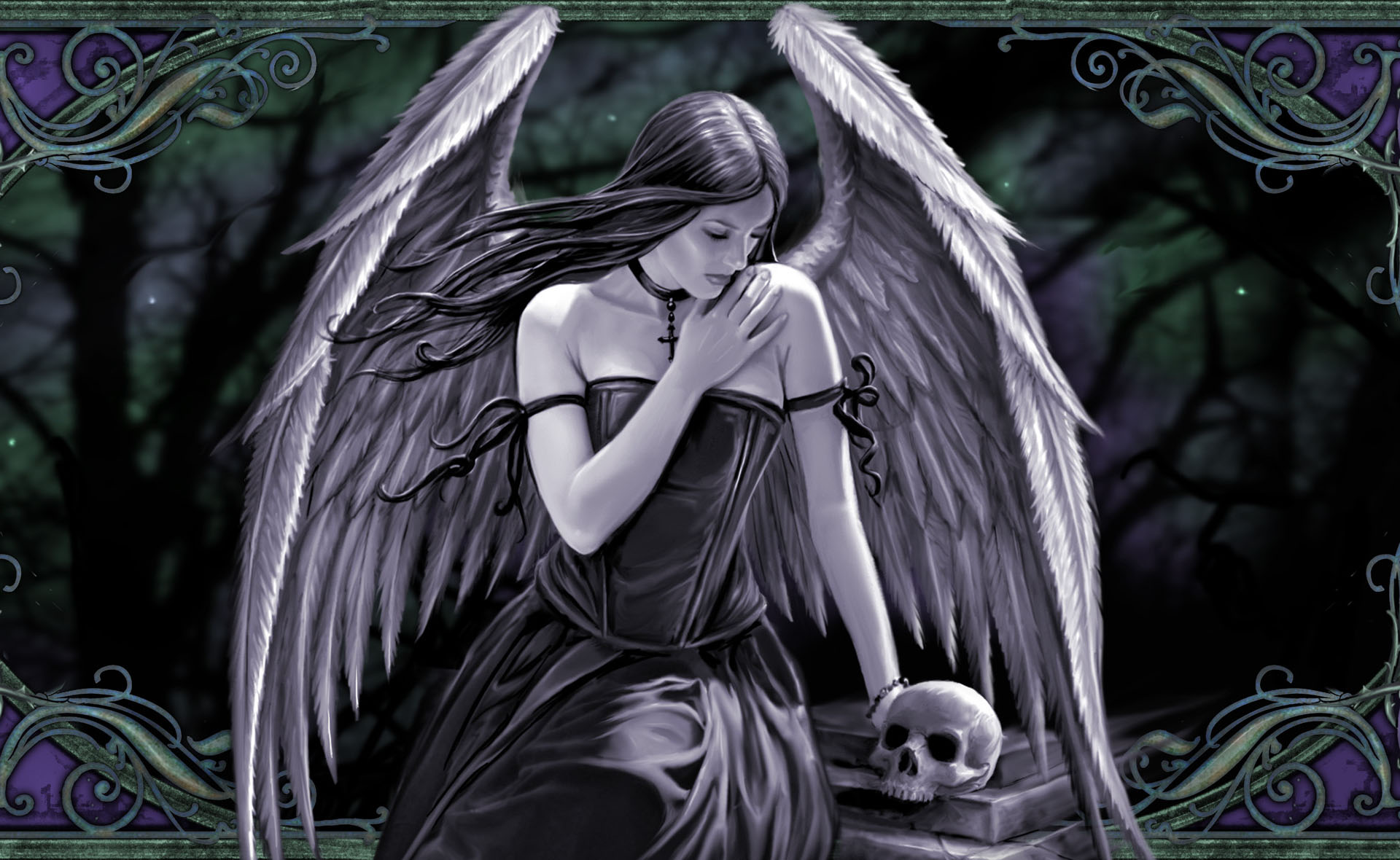 Download mobile wallpaper Fantasy, Gothic, Dark, Wings, Angel, Skull for free.