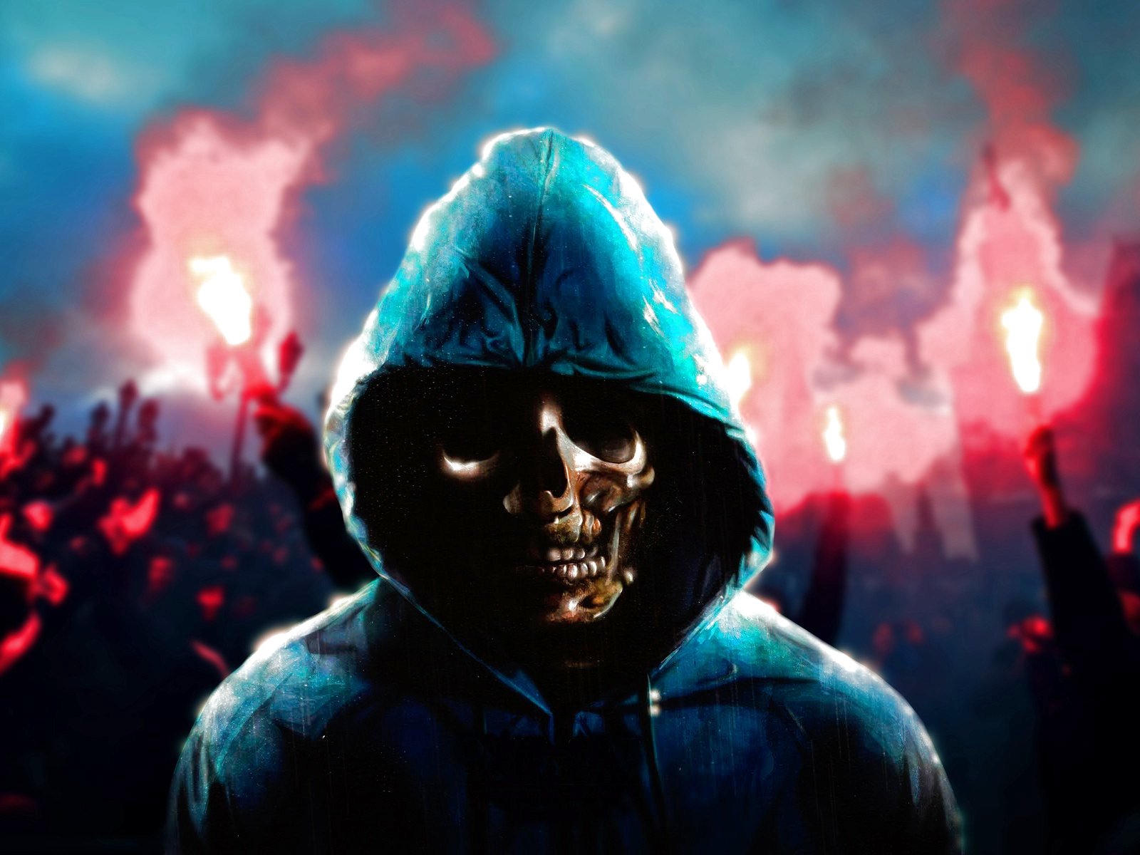 Free download wallpaper Dark, Hoodie, Skull on your PC desktop