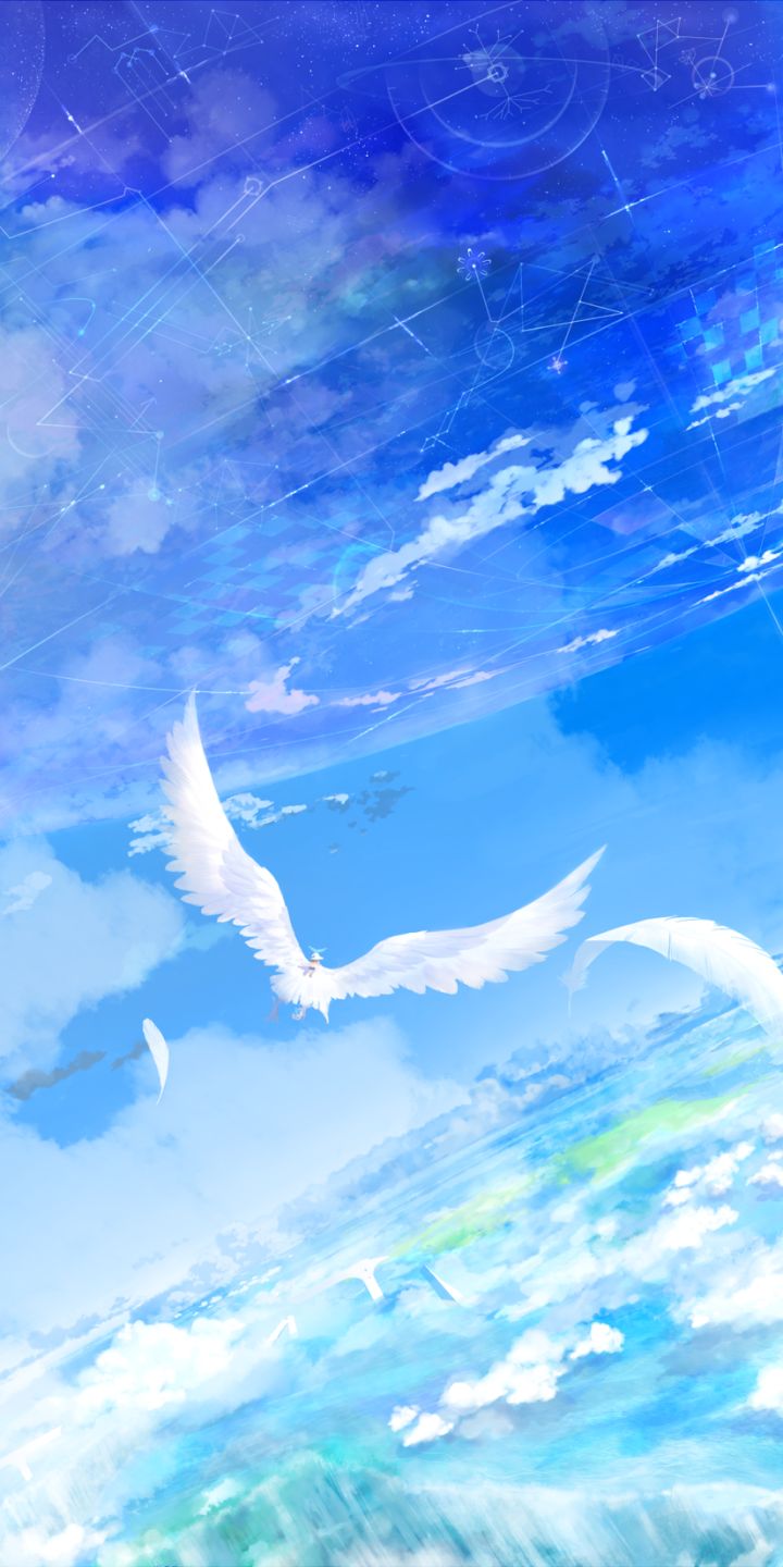 Download mobile wallpaper Anime, Landscape, Sky, Bird, Cloud for free.