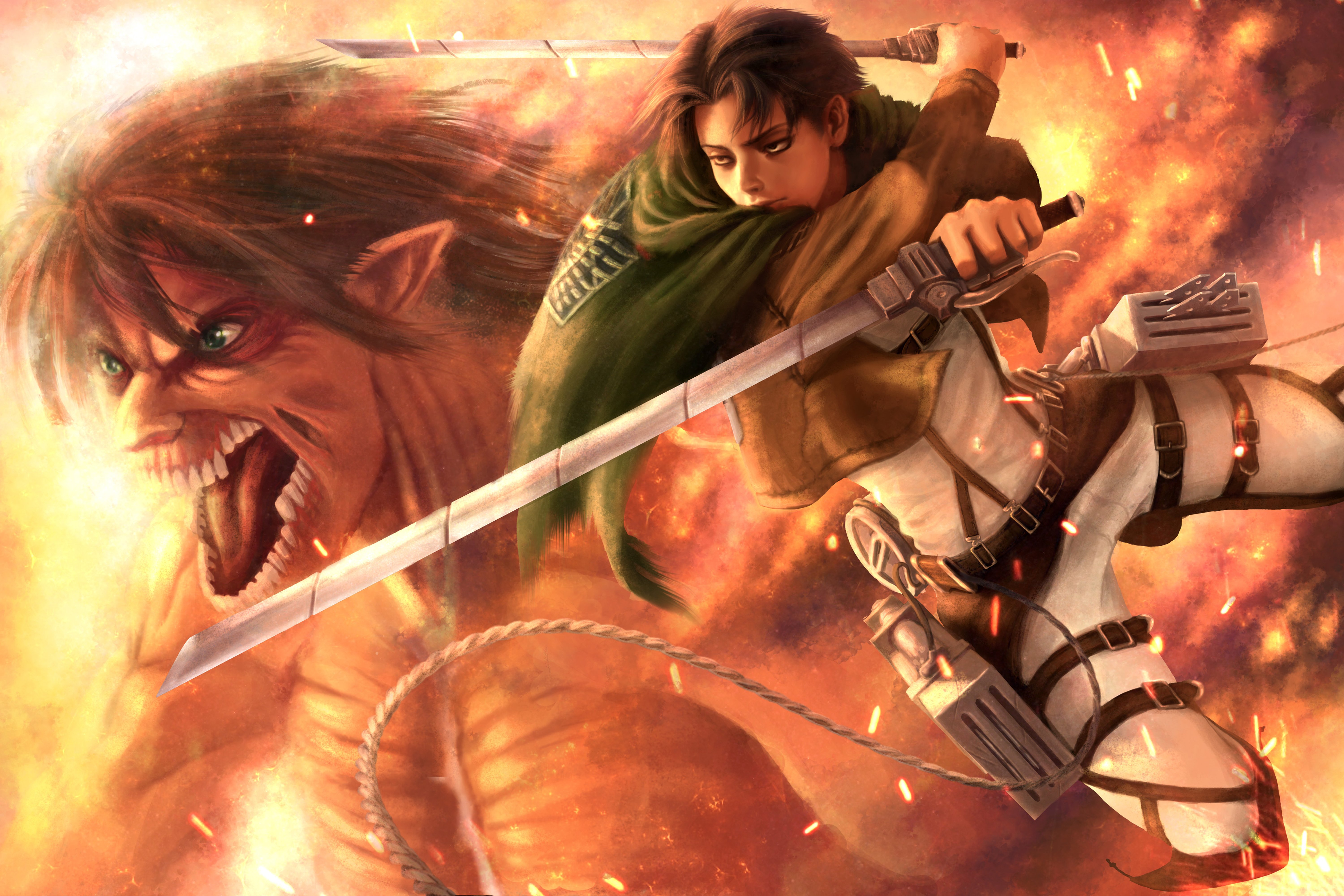 Laden Sie das Animes, Eren Jäger, Attack On Titan, Levi Ackermann-Bild kostenlos auf Ihren PC-Desktop herunter