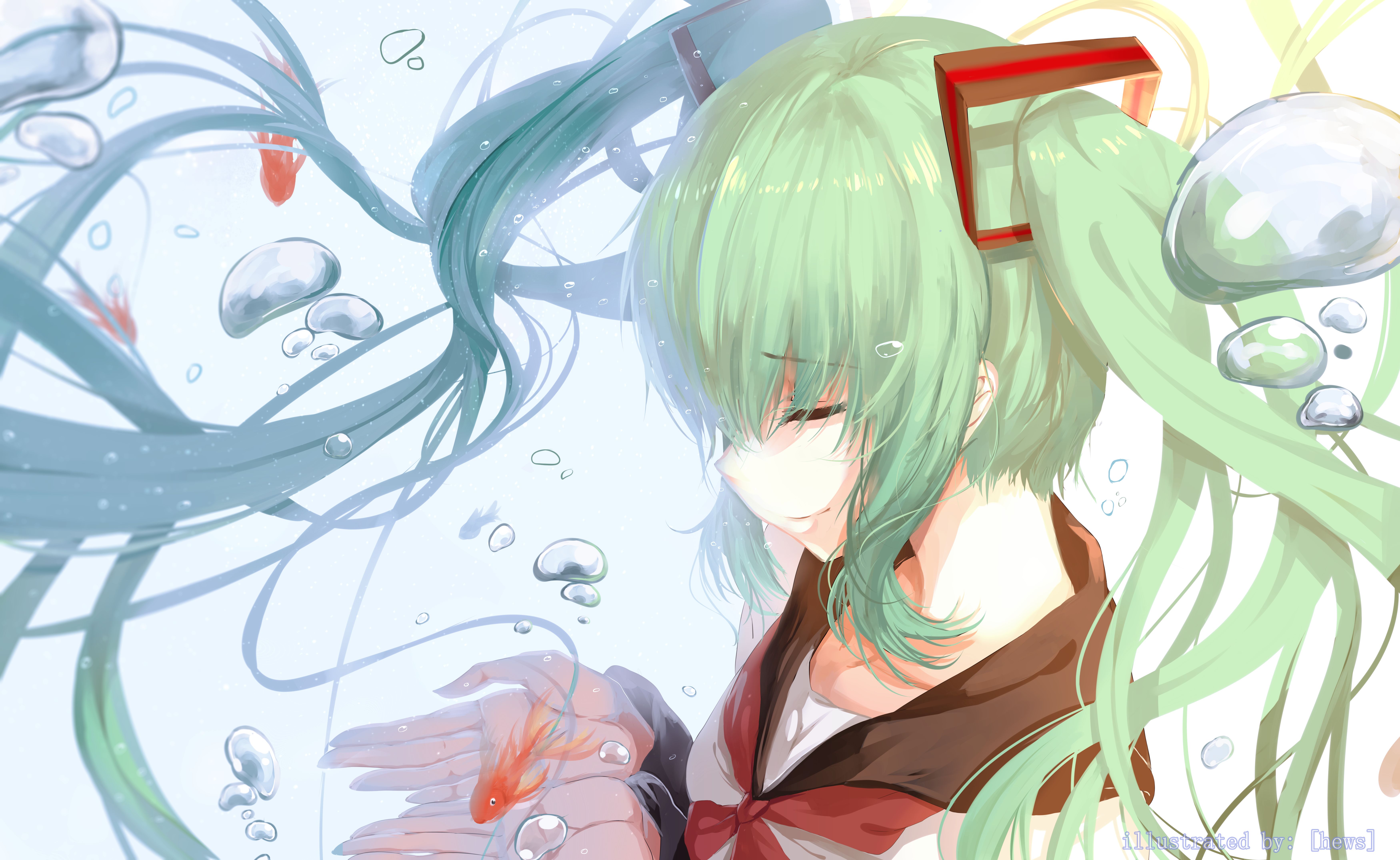 Download mobile wallpaper Anime, Vocaloid, Green Hair, Hatsune Miku, Twintails for free.