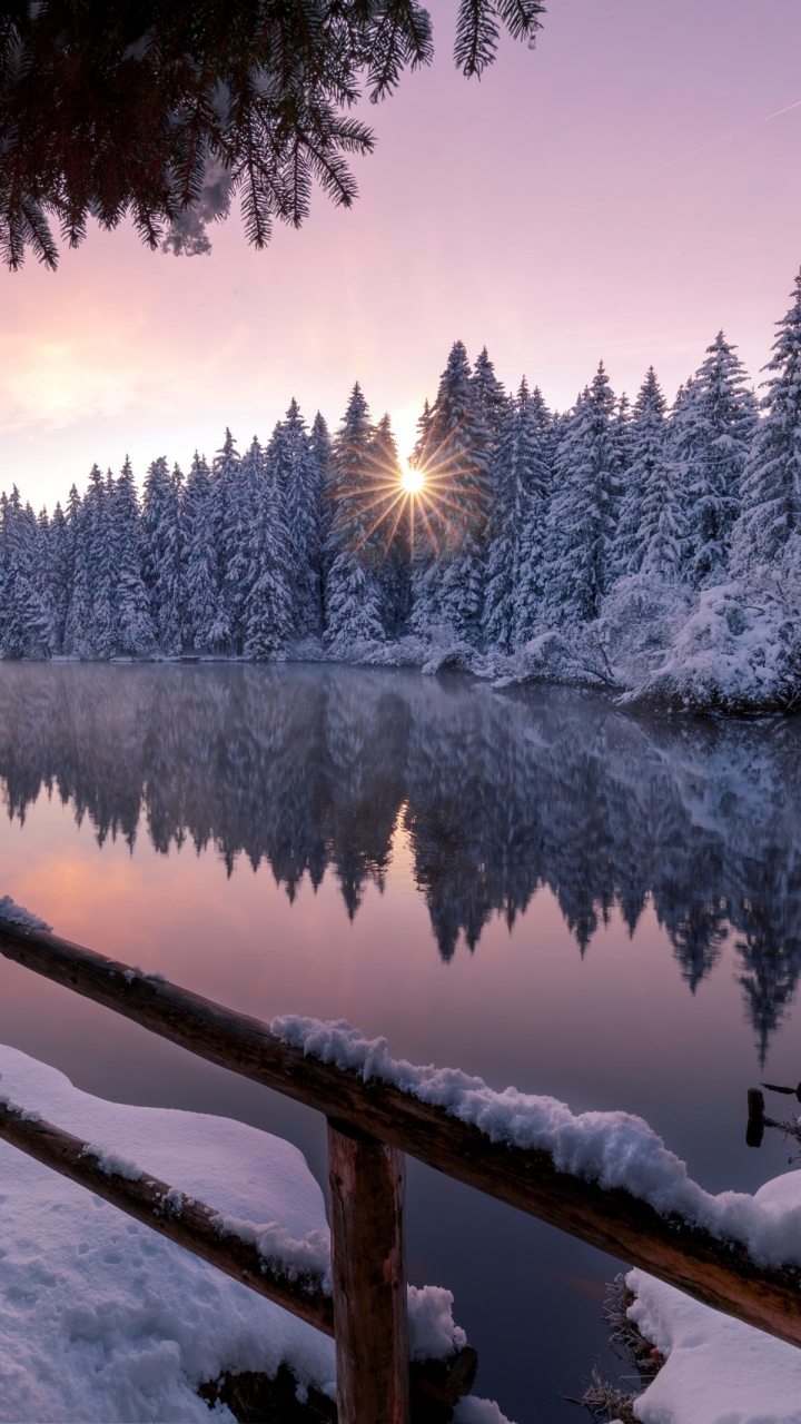 Download mobile wallpaper Winter, Snow, Sunrise, Earth for free.