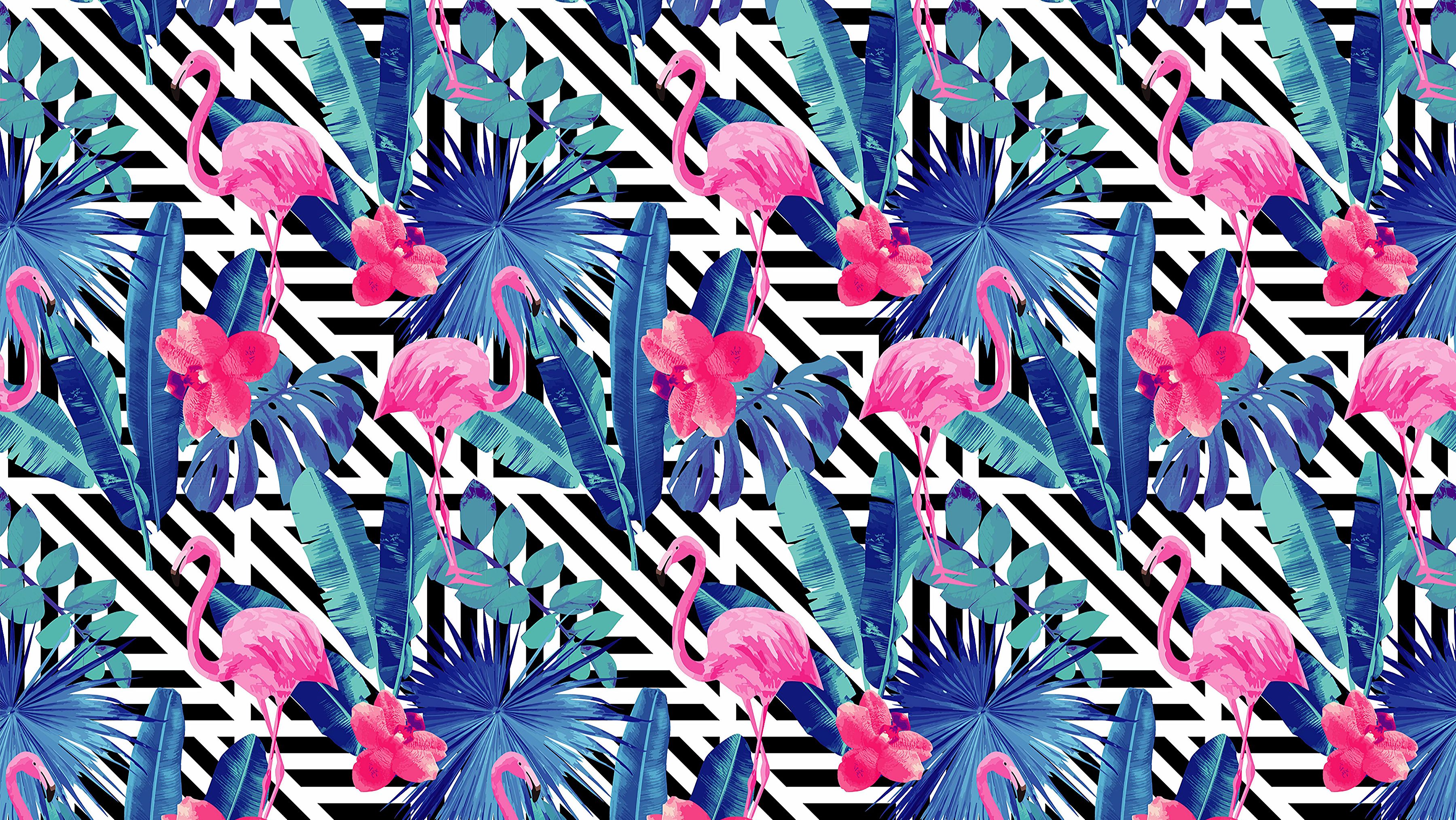 Laden Sie das Tiere, Rosa, Flamingo, Muster, Künstlerisch, Trippy-Bild kostenlos auf Ihren PC-Desktop herunter
