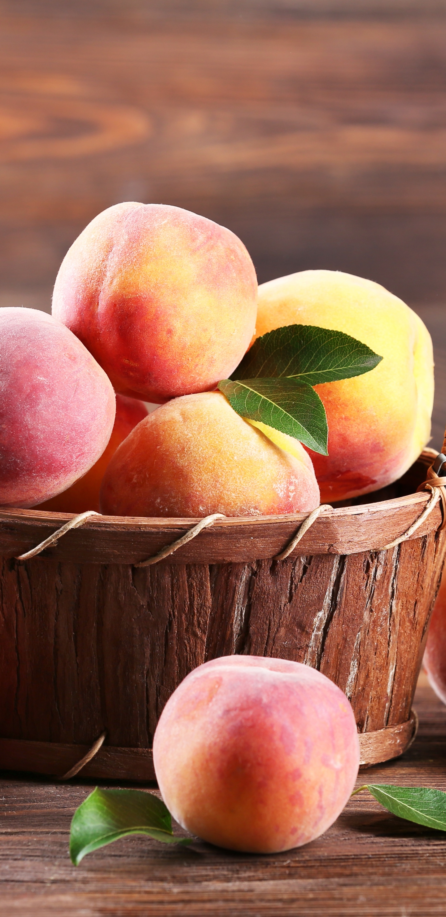 Download mobile wallpaper Food, Fruit, Basket, Peach for free.