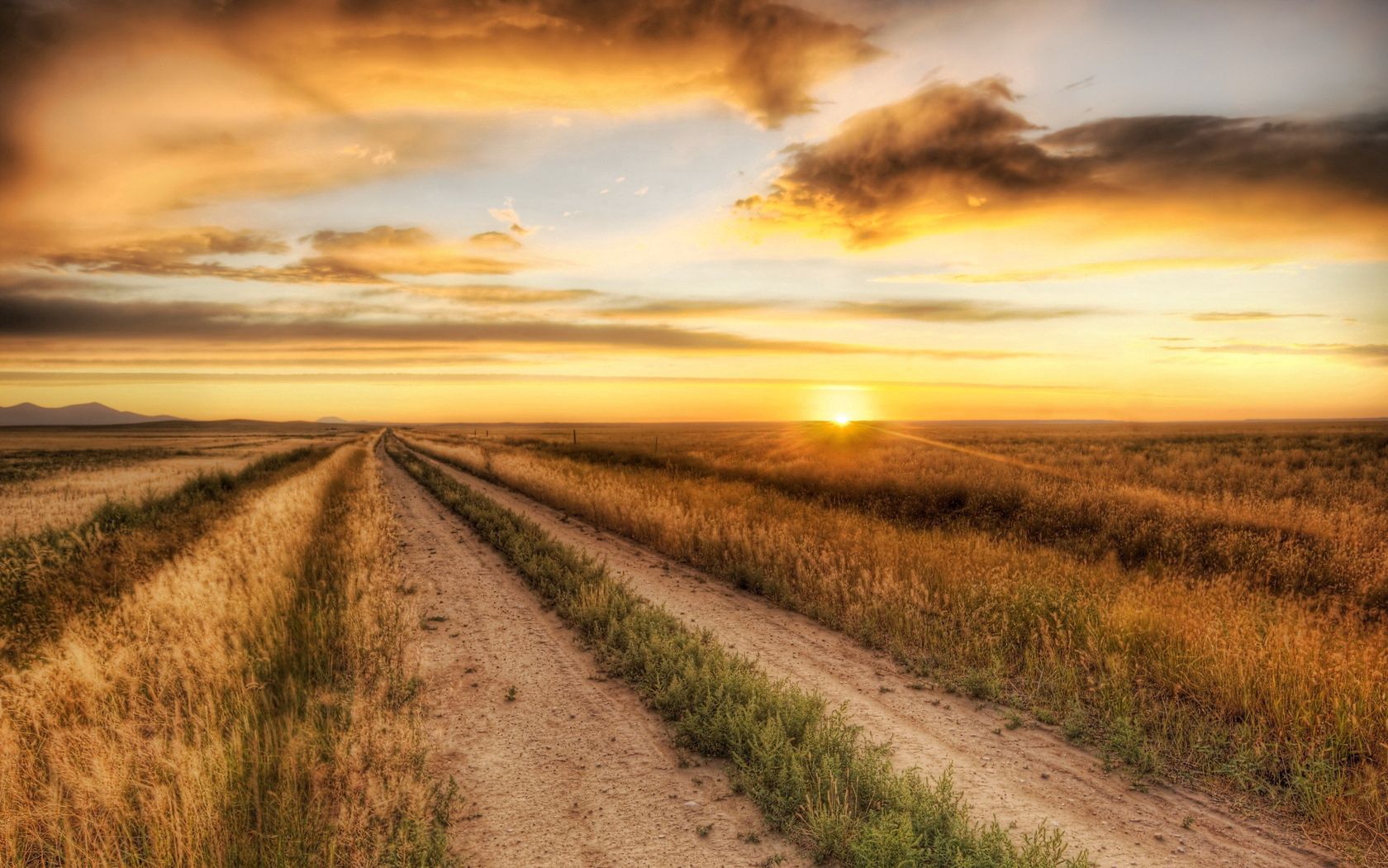 Free download wallpaper Sunset, Grass, Road, Evening, Nature, Field, Autumn on your PC desktop