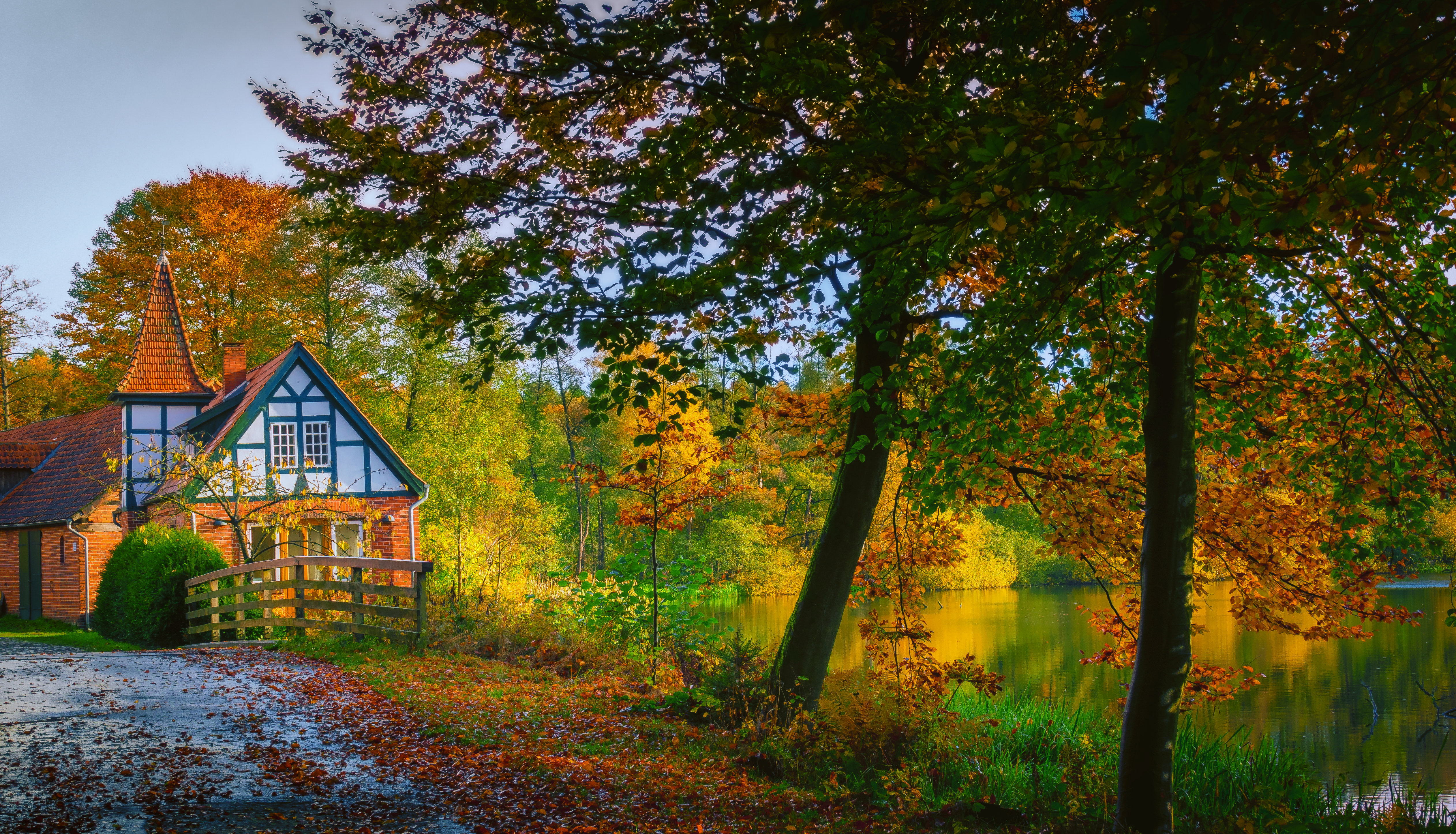 Laden Sie das Herbst, See, Baum, Haus, Menschengemacht-Bild kostenlos auf Ihren PC-Desktop herunter