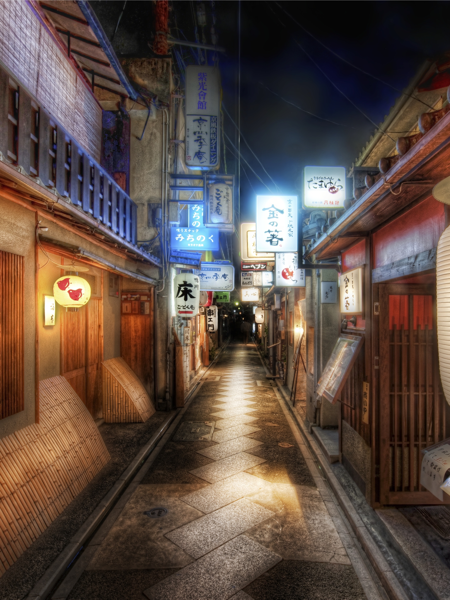 Laden Sie das Städte, Gasse, Laterne, Japan, Nacht, Menschengemacht, Kyōto-Bild kostenlos auf Ihren PC-Desktop herunter