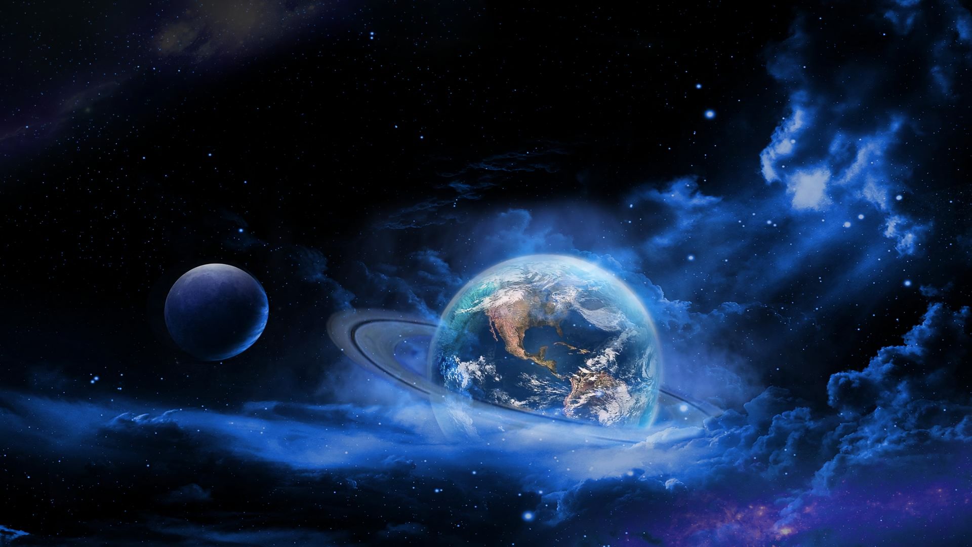 Скачать обои бесплатно Космос, Облака, Синий, Земля, Туманность, Планета, Научная Фантастика, Планетарное Кольцо картинка на рабочий стол ПК