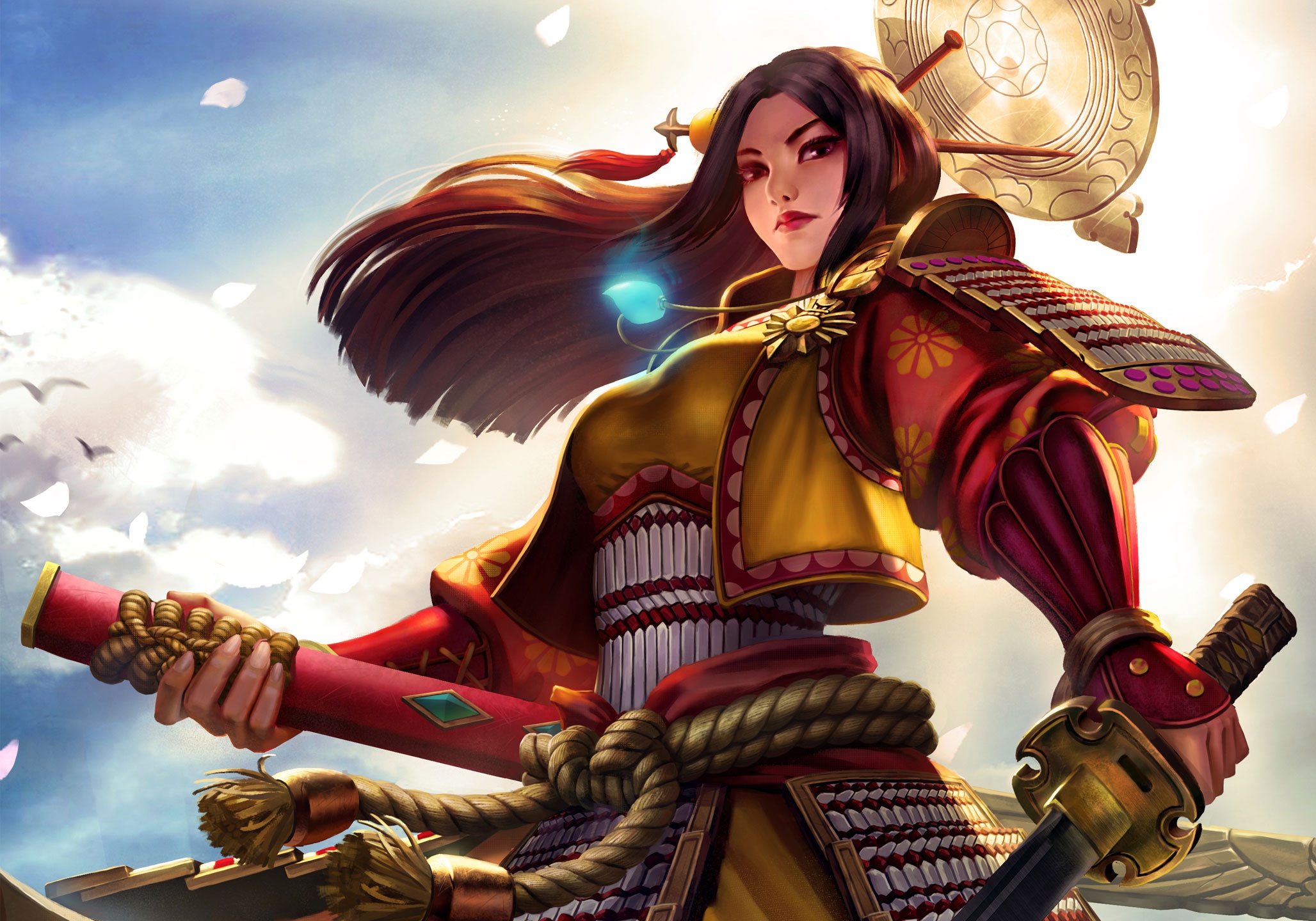 1032742 descargar fondo de pantalla videojuego, smite, amaterasu (hiere), samurái, mujer guerrera: protectores de pantalla e imágenes gratis