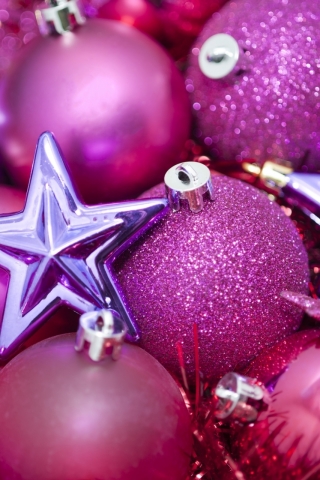 Download mobile wallpaper Pink, Christmas, Holiday, Decoration, Star, Bauble for free.