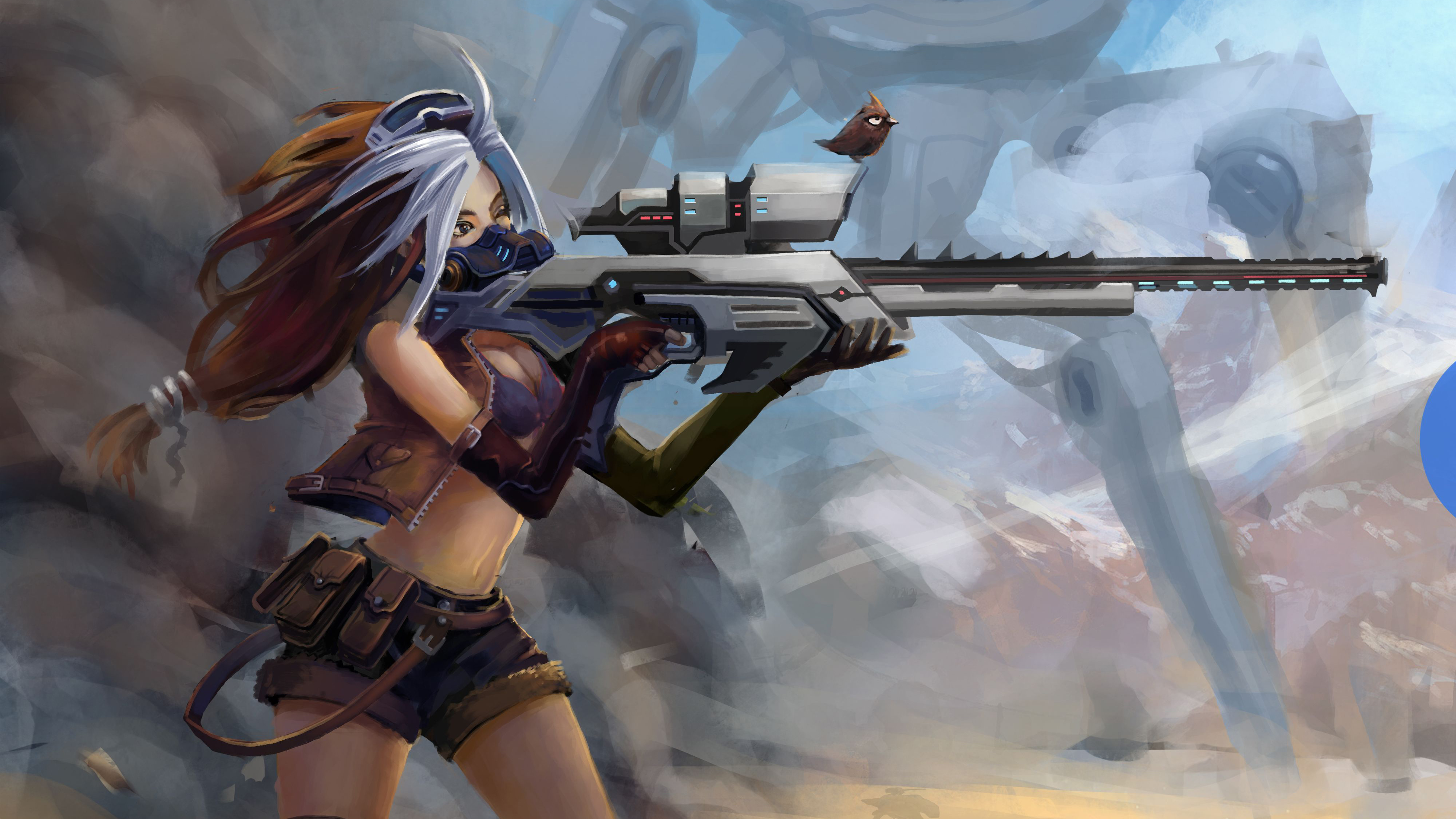 Download mobile wallpaper Weapon, Sci Fi, Shorts, Brown Hair, Women Warrior, Rifle, Woman Warrior for free.