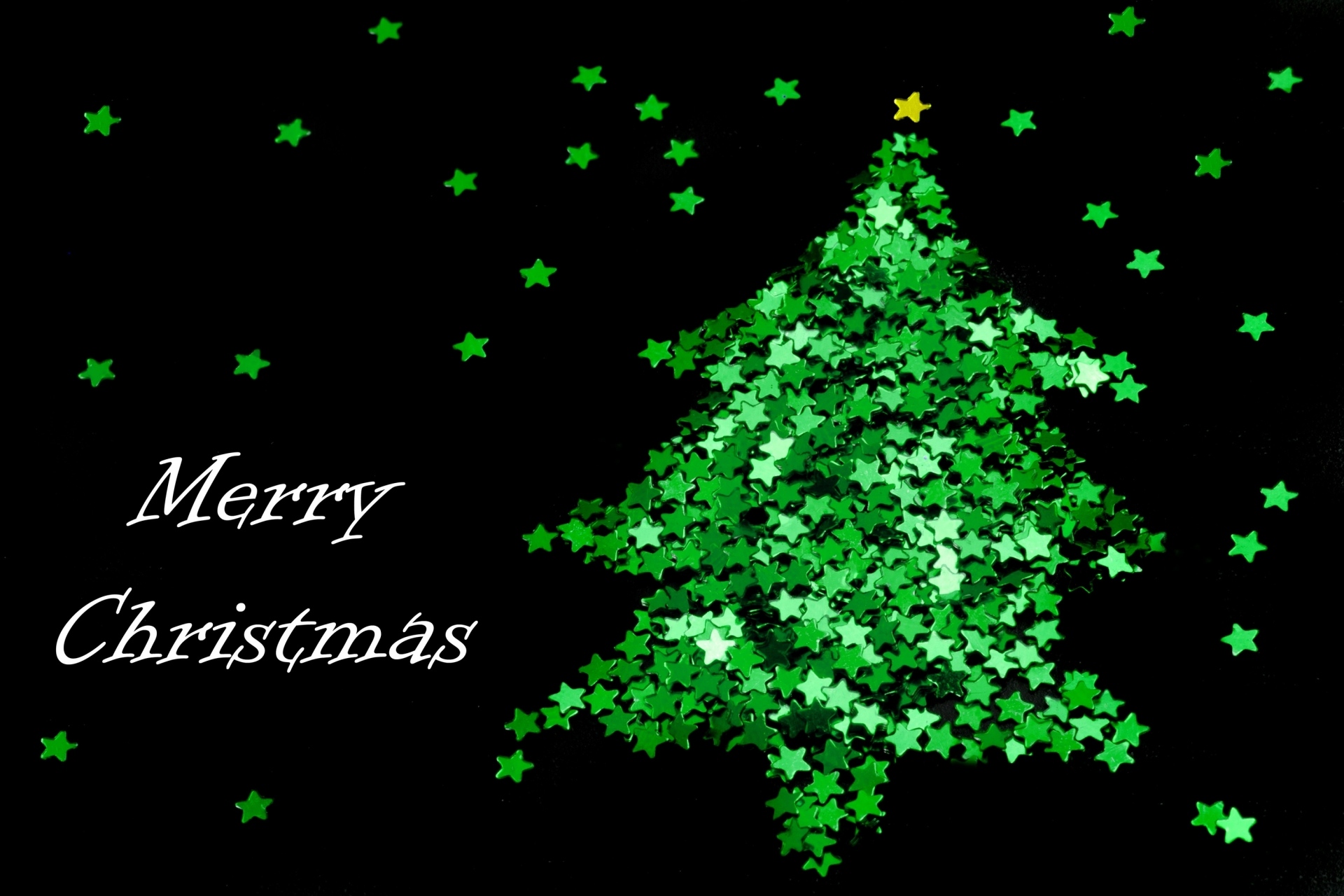 Скачать обои бесплатно Звезды, Дерево, Рождество, Зеленый, Чёрный, Рождественская Елка, Праздничные, С Рождеством картинка на рабочий стол ПК