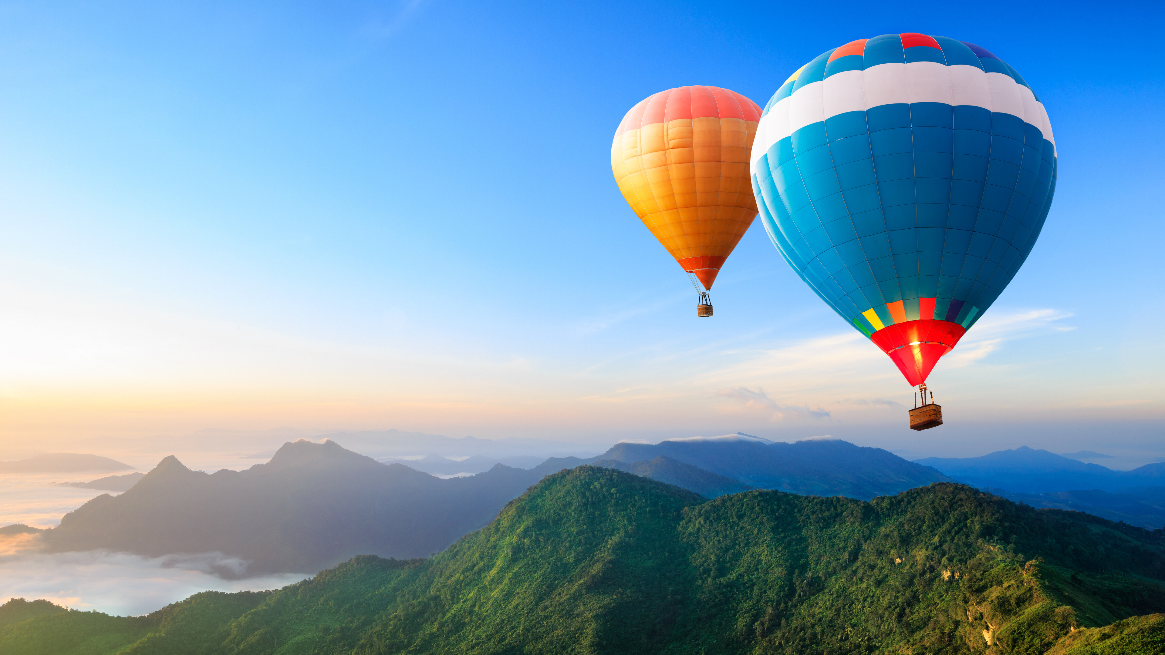 Download mobile wallpaper Landscape, Sky, Mountain, Vehicles, Hot Air Balloon for free.