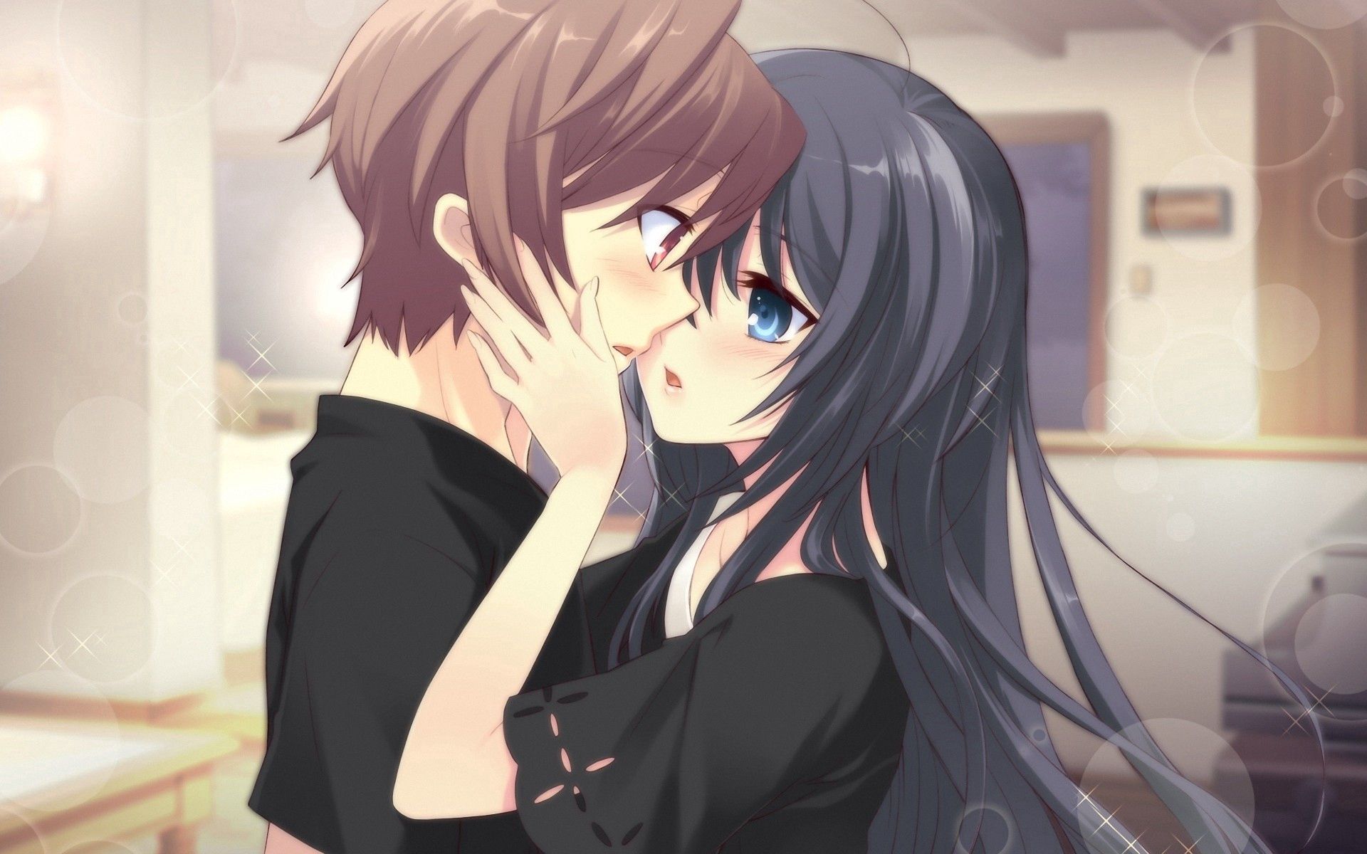 kiss, anime, girl, tenderness, guy