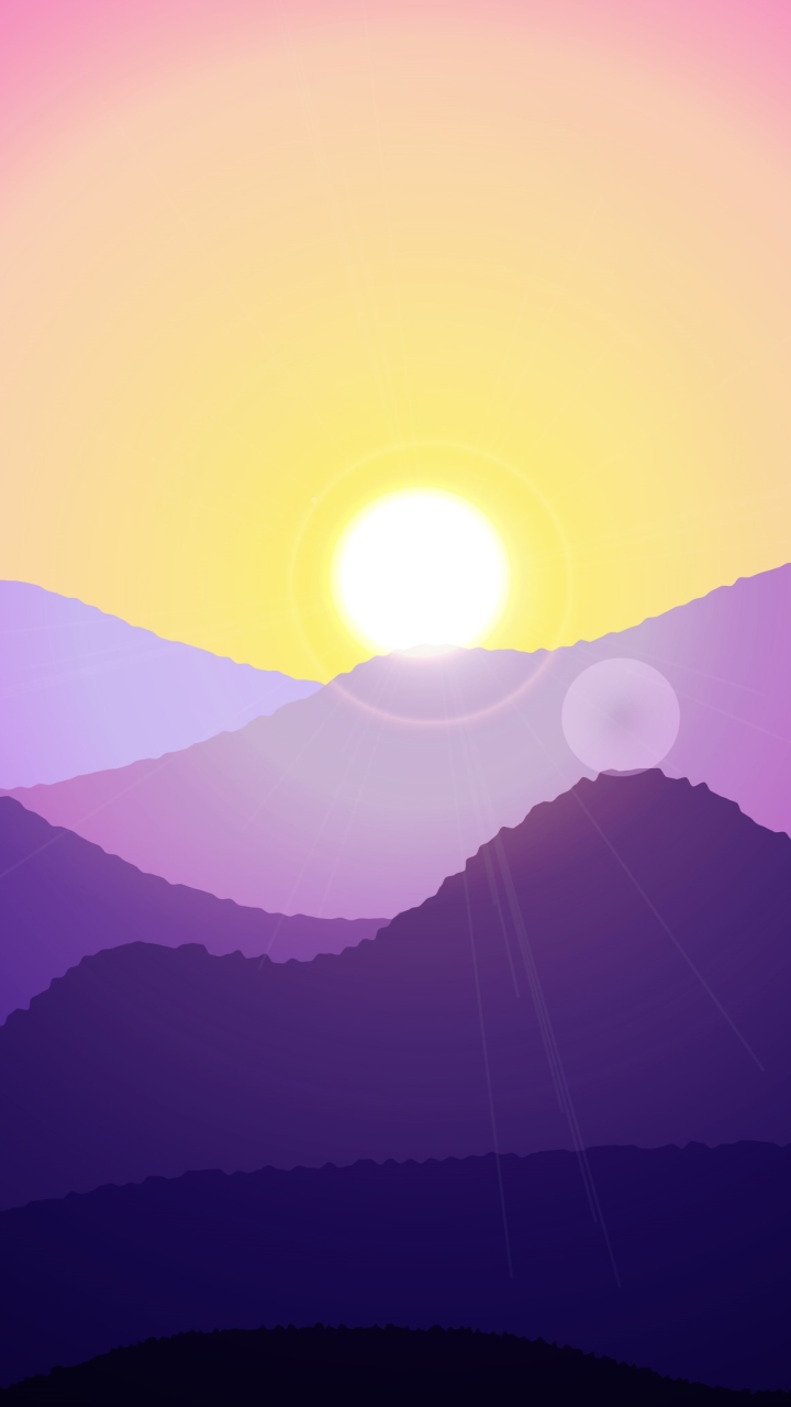 Download mobile wallpaper Sunset, Sun, Mountain, Artistic for free.