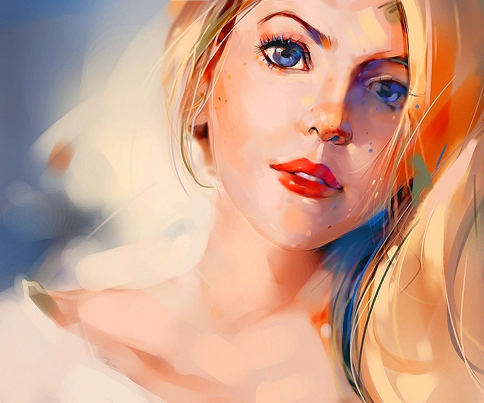Download mobile wallpaper Drawing, Artistic, Blonde, Face, Blue Eyes for free.