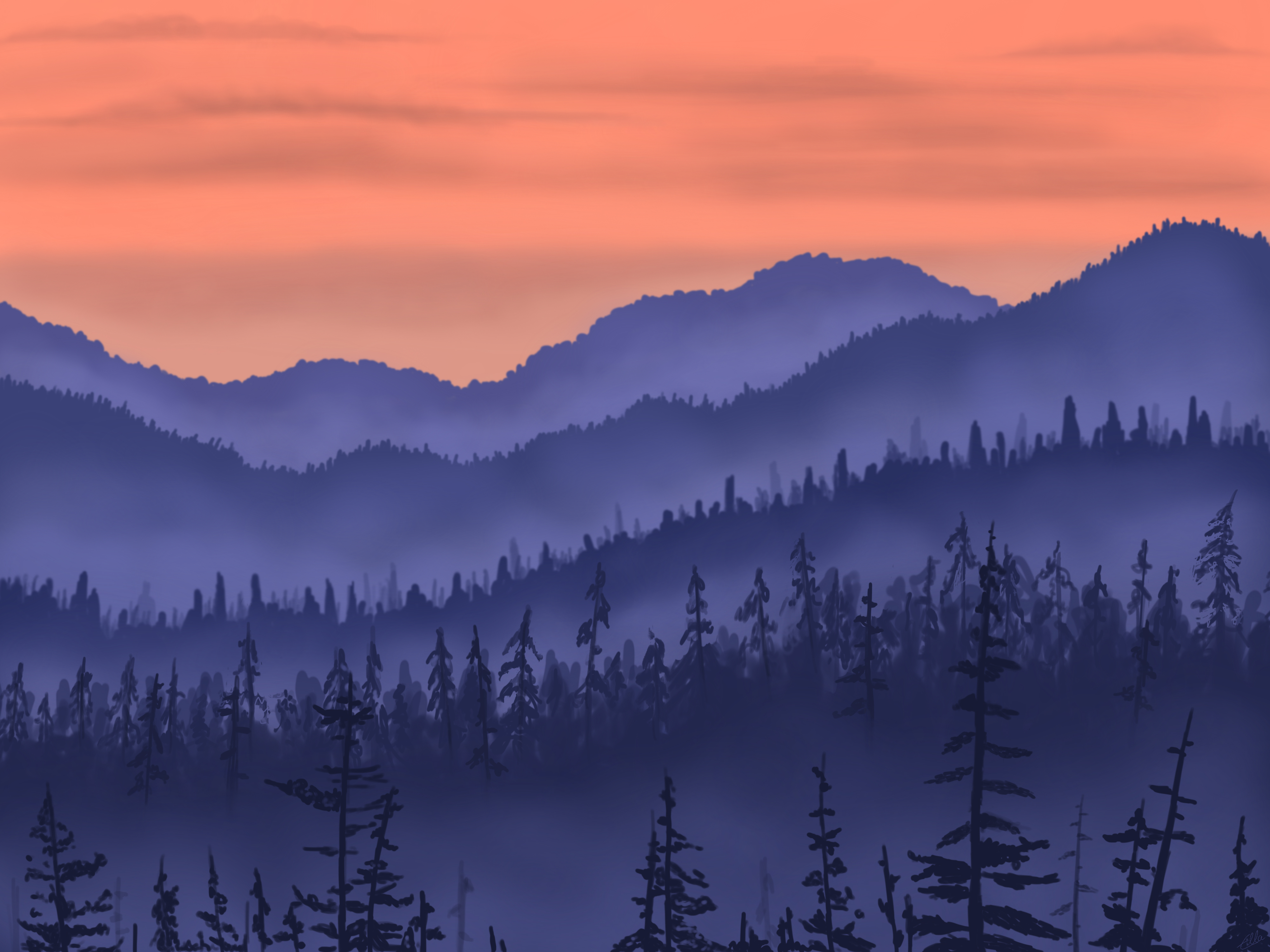 PCデスクトップに山脈, 森, 森林, 霧, アート, 風景画像を無料でダウンロード