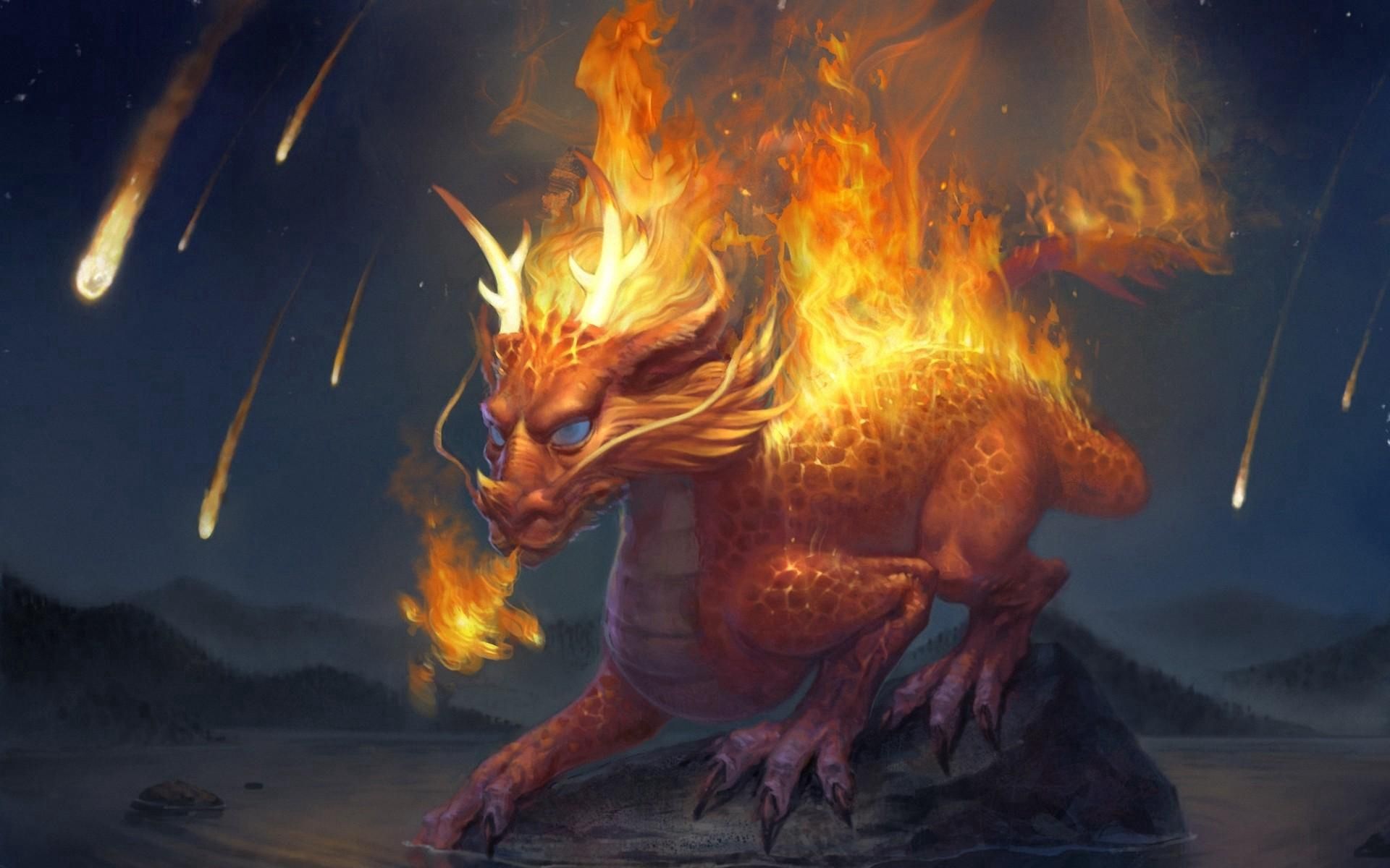 Free download wallpaper Water, Rock, Fire, Stone, Dragon, Fantasy on your PC desktop