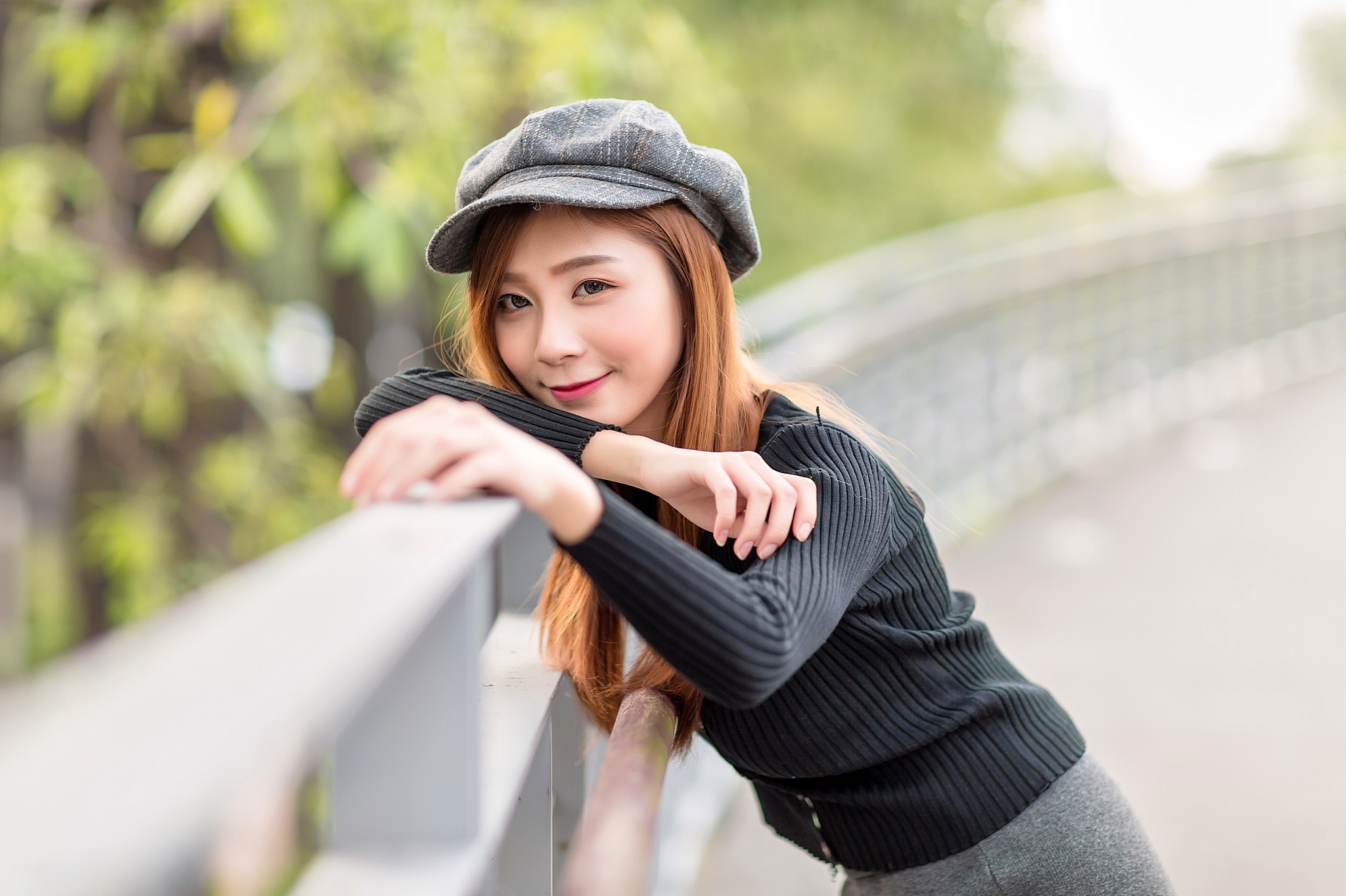 Download mobile wallpaper Smile, Hat, Model, Women, Asian, Depth Of Field for free.