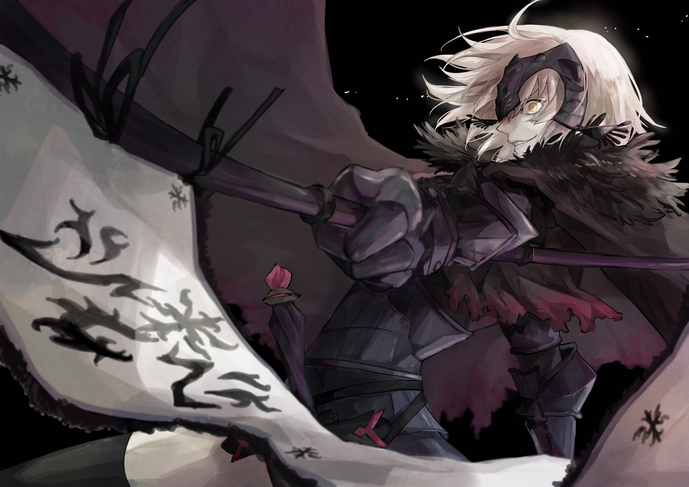 Free download wallpaper Anime, Yellow Eyes, Short Hair, White Hair, Fate/grand Order, Jeanne D'arc Alter, Avenger (Fate/grand Order), Banner, Fate Series on your PC desktop