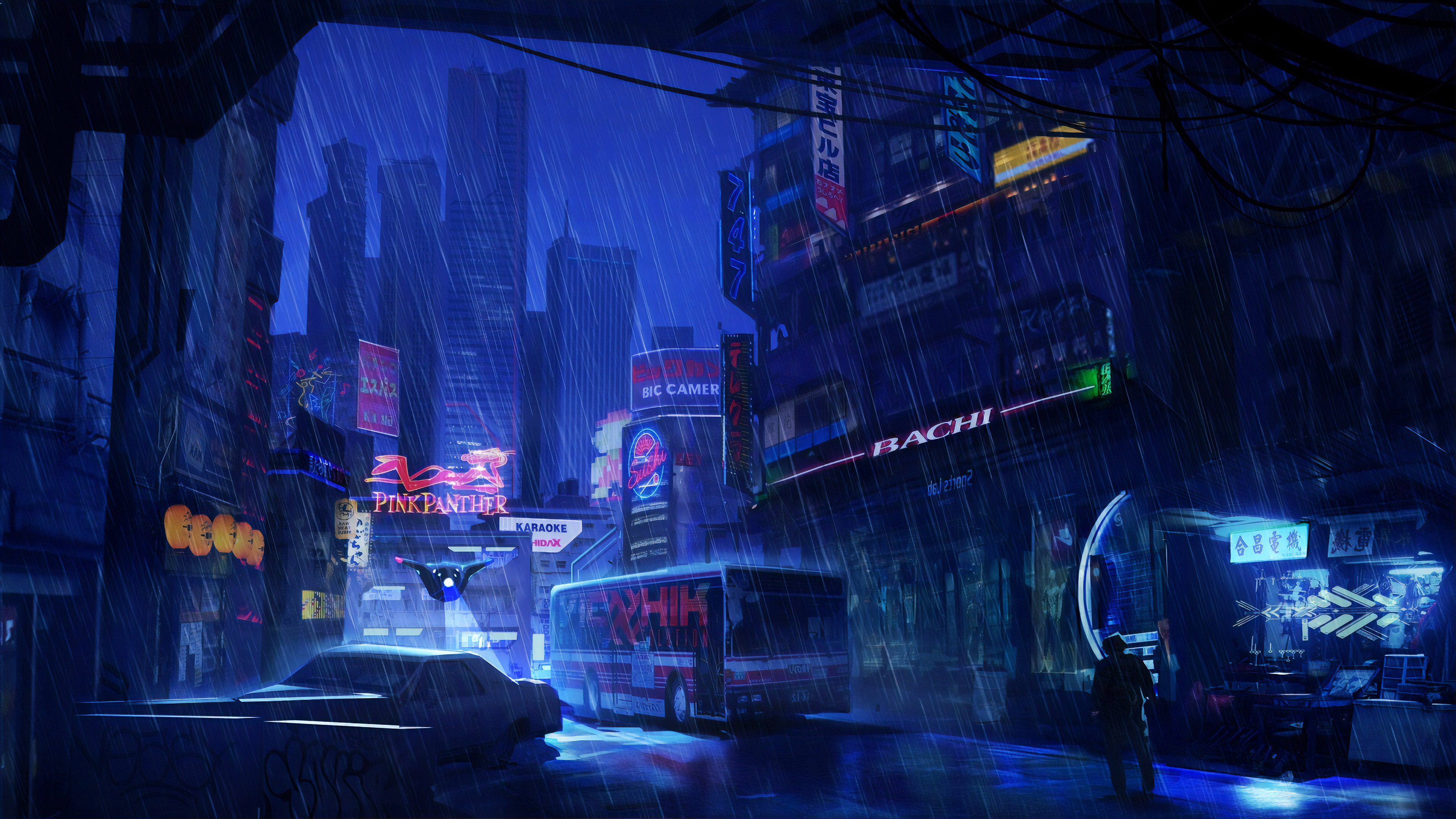 skyscraper, cyberpunk, rain, sci fi, city, night