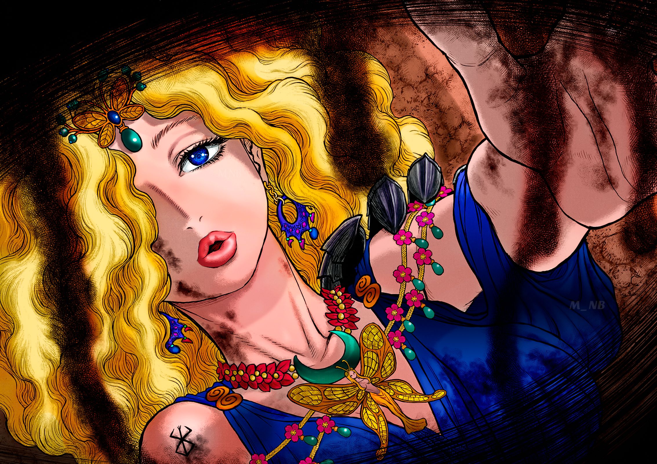 Download mobile wallpaper Anime, Flower, Blonde, Blue Eyes, Berserk for free.