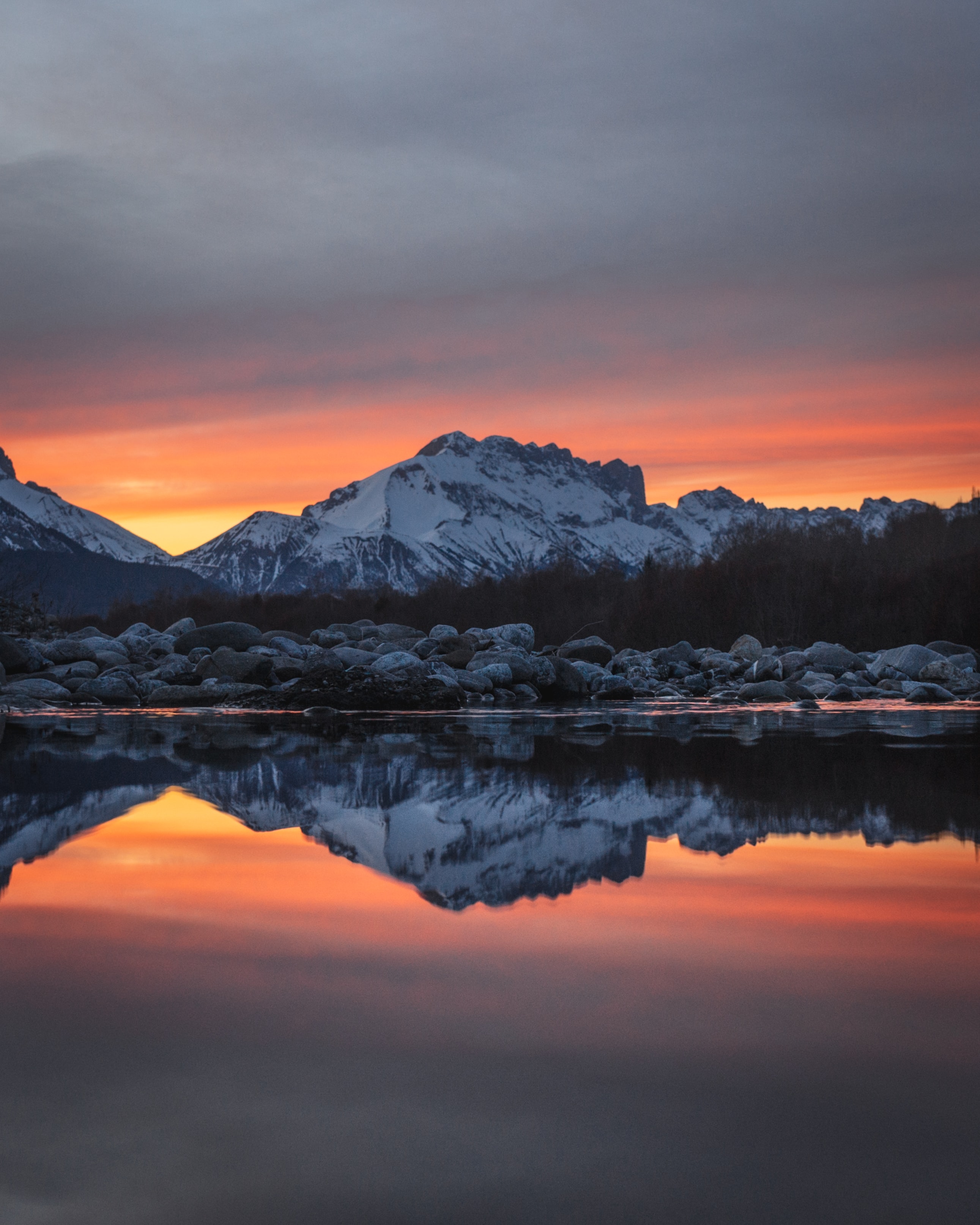 Free download wallpaper Mountain, Dusk, Nature, Lake, Twilight, Sunset, Snow on your PC desktop