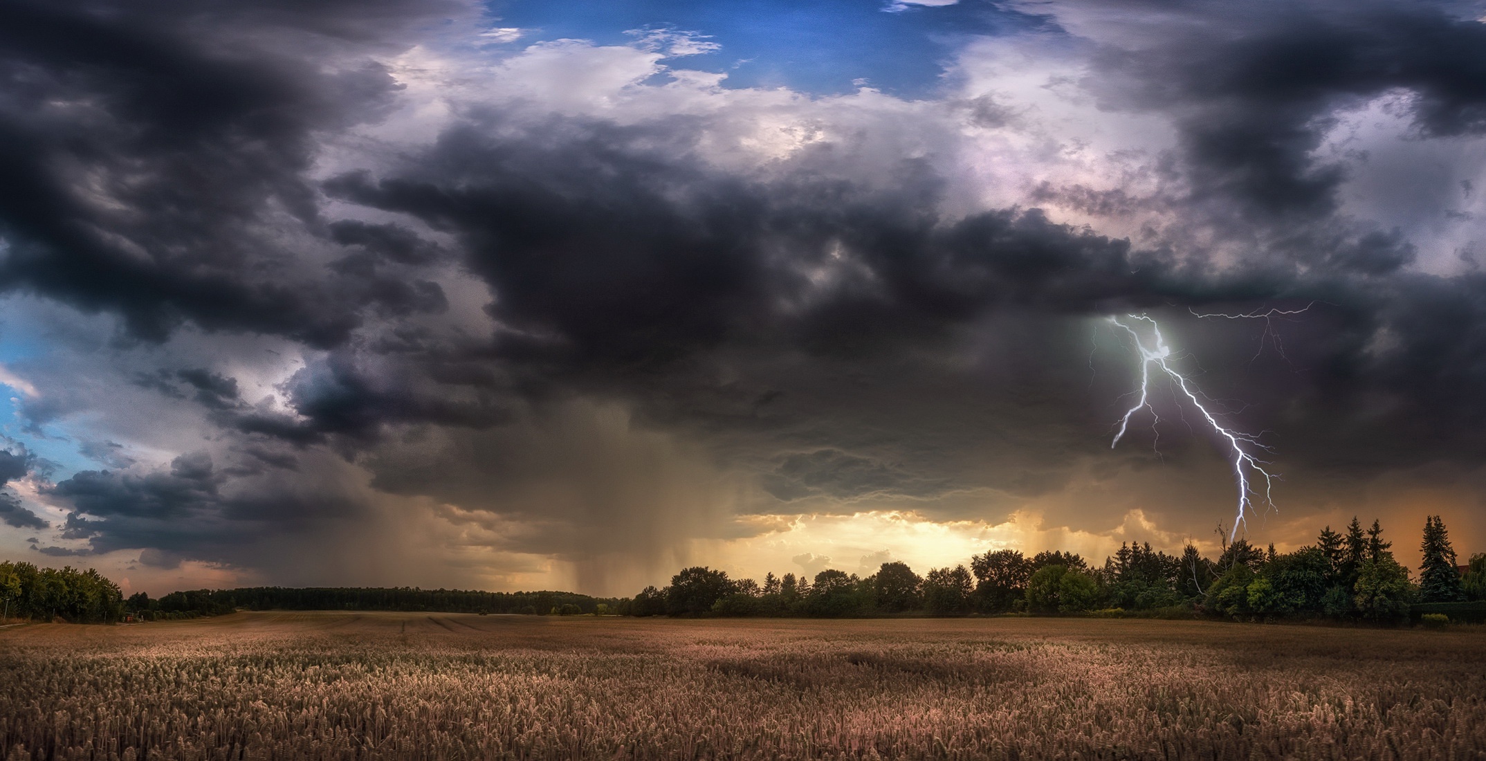 Download mobile wallpaper Nature, Lightning, Summer, Earth, Field, Cloud for free.
