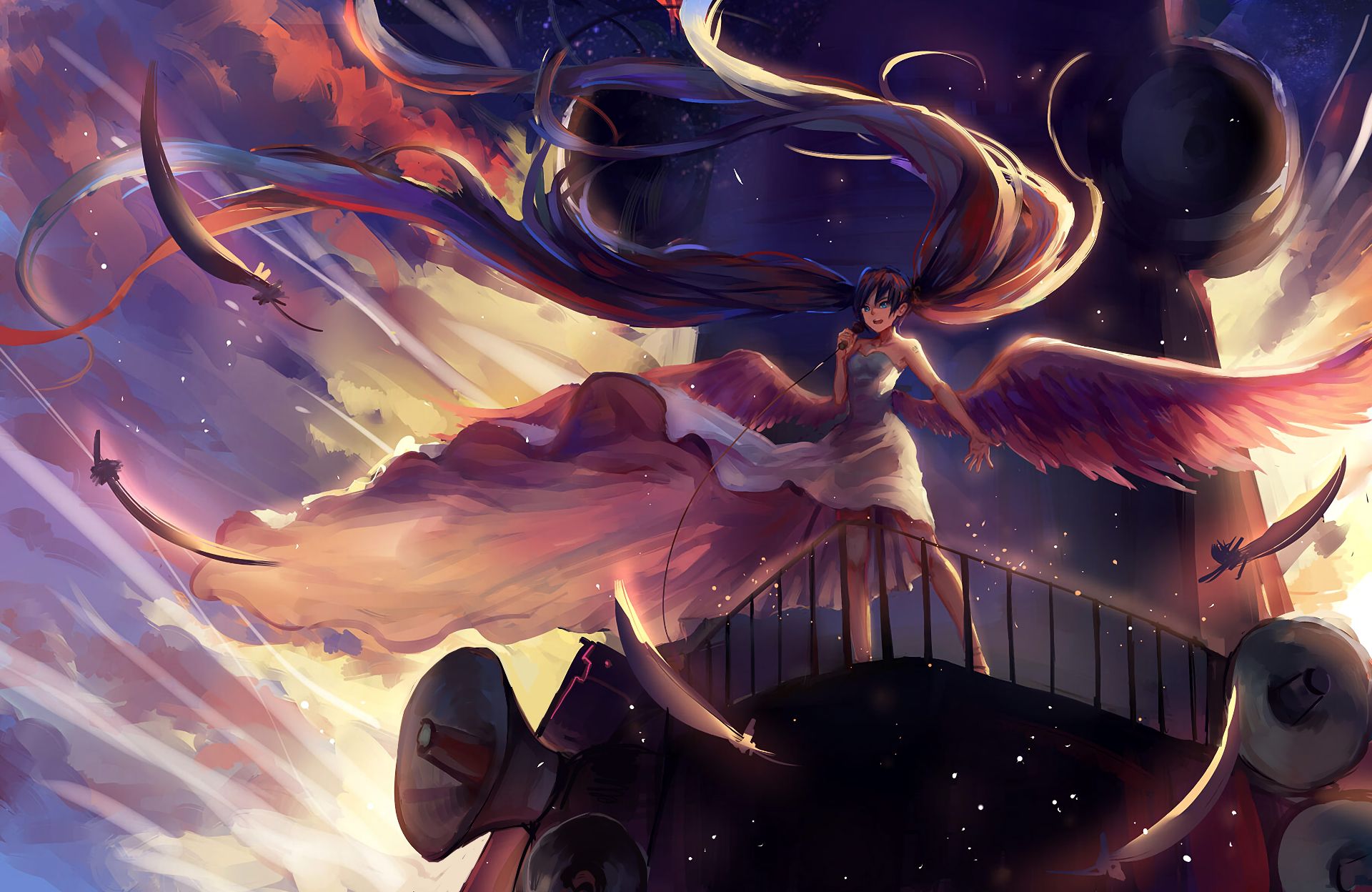 Laden Sie das Engel, Flügel, Vocaloid, Kleid, Hatsune Miku, Animes-Bild kostenlos auf Ihren PC-Desktop herunter