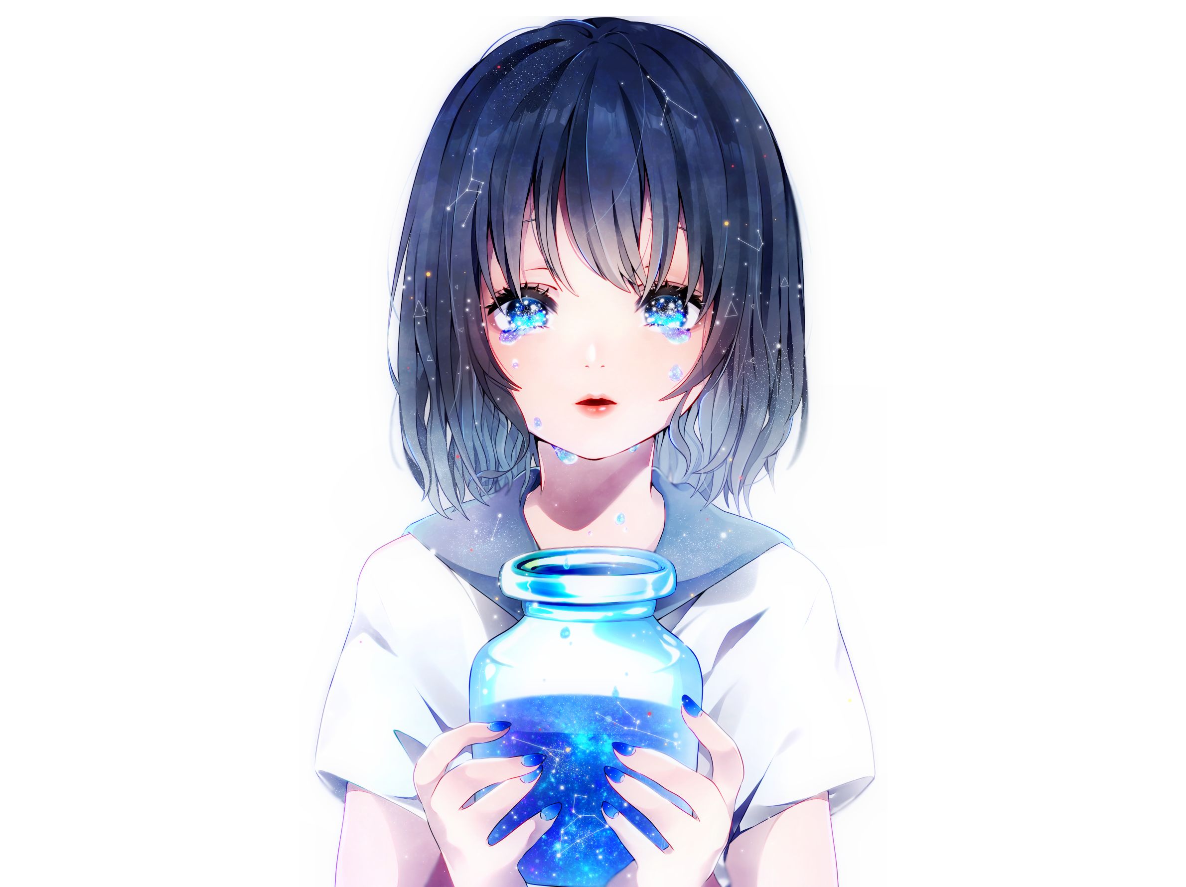 Free download wallpaper Anime, Blue Eyes, Tears, Original, Black Hair, Short Hair on your PC desktop