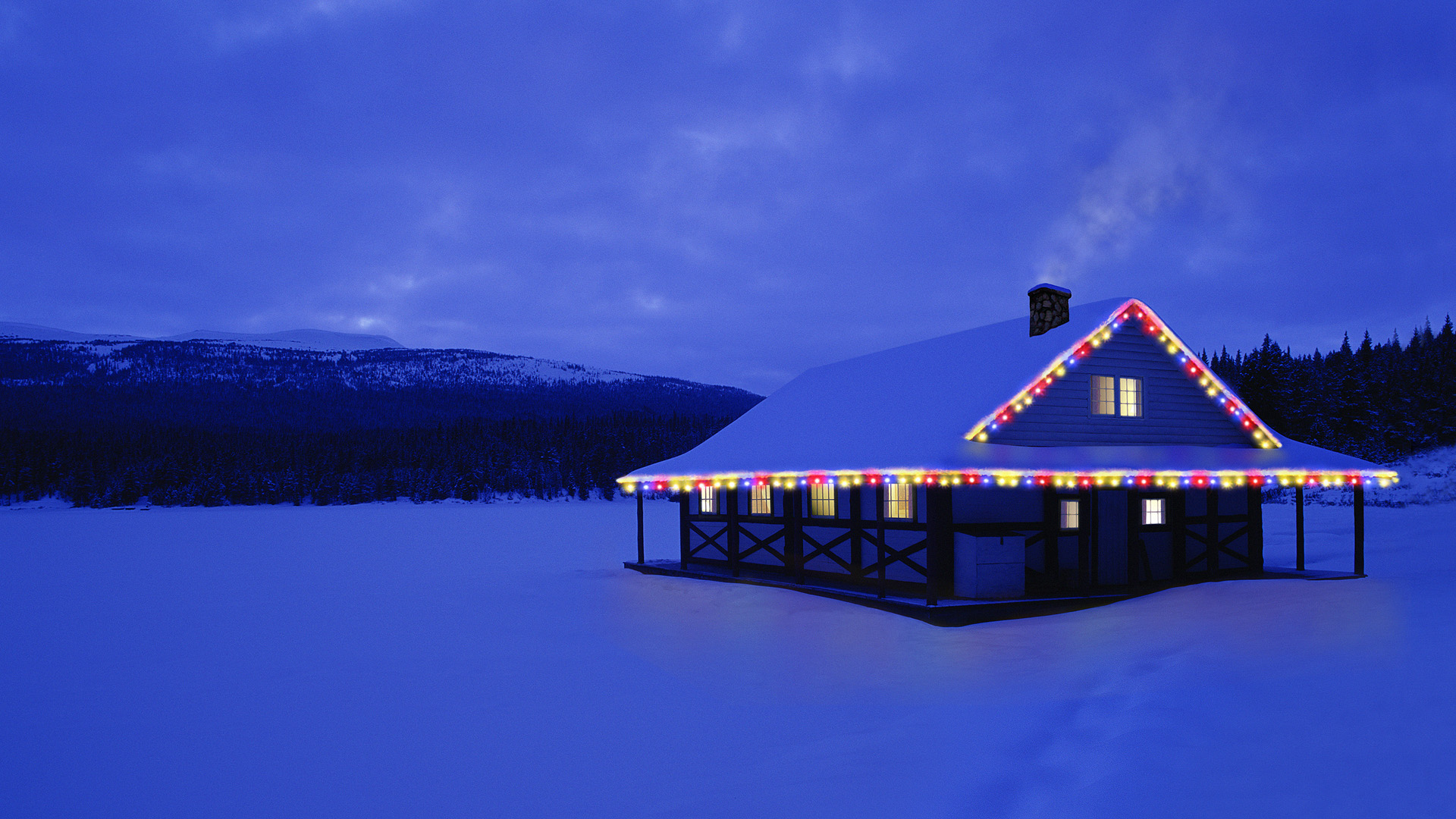 Download mobile wallpaper Winter, Night, Snow, Light, House, Cabin, Man Made for free.